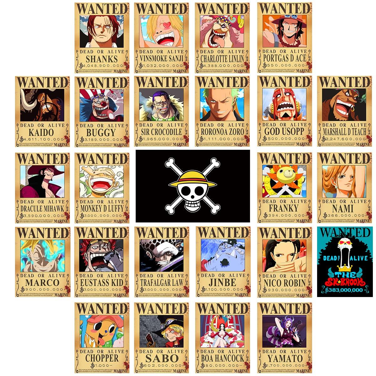 FIDRTH 25PCS Anime [OP] Wanted Posters 30×21cm, New Bounty Edition, Straw Hat Pirates Crew Nika Luffy 3 Billion, Zoro, Sanji, [OP] Anime Gifts(Retro)