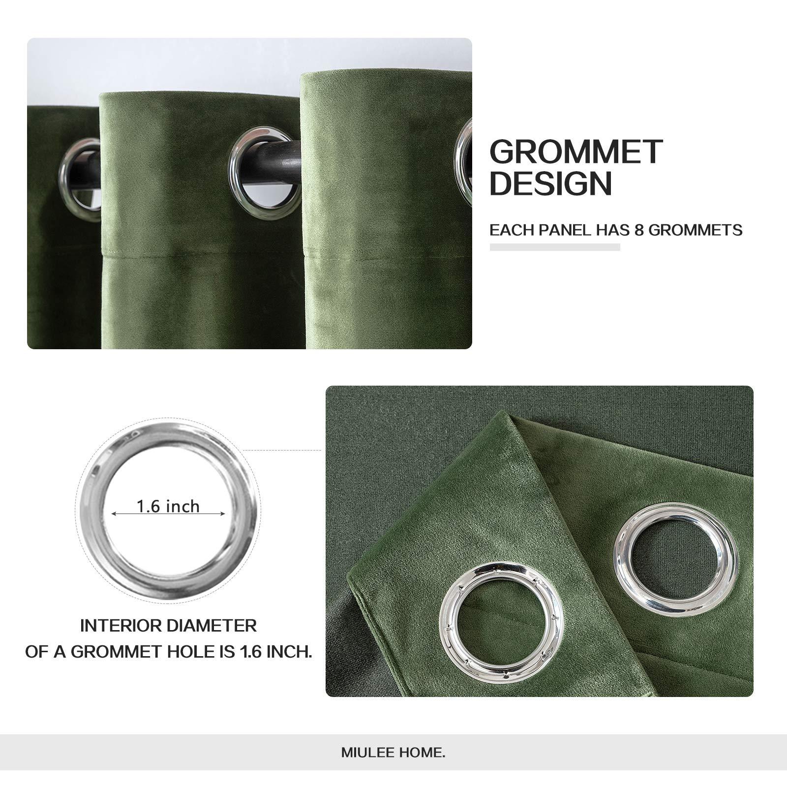 MIULEE Velvet Curtains Olive Green Elegant Grommet Curtain Thermal Insulated Soundproof Room Darkening Curtains/Drapes for Classical Living Room Bedroom Decor 52 x 84 Inch Set of 2 - Image 2