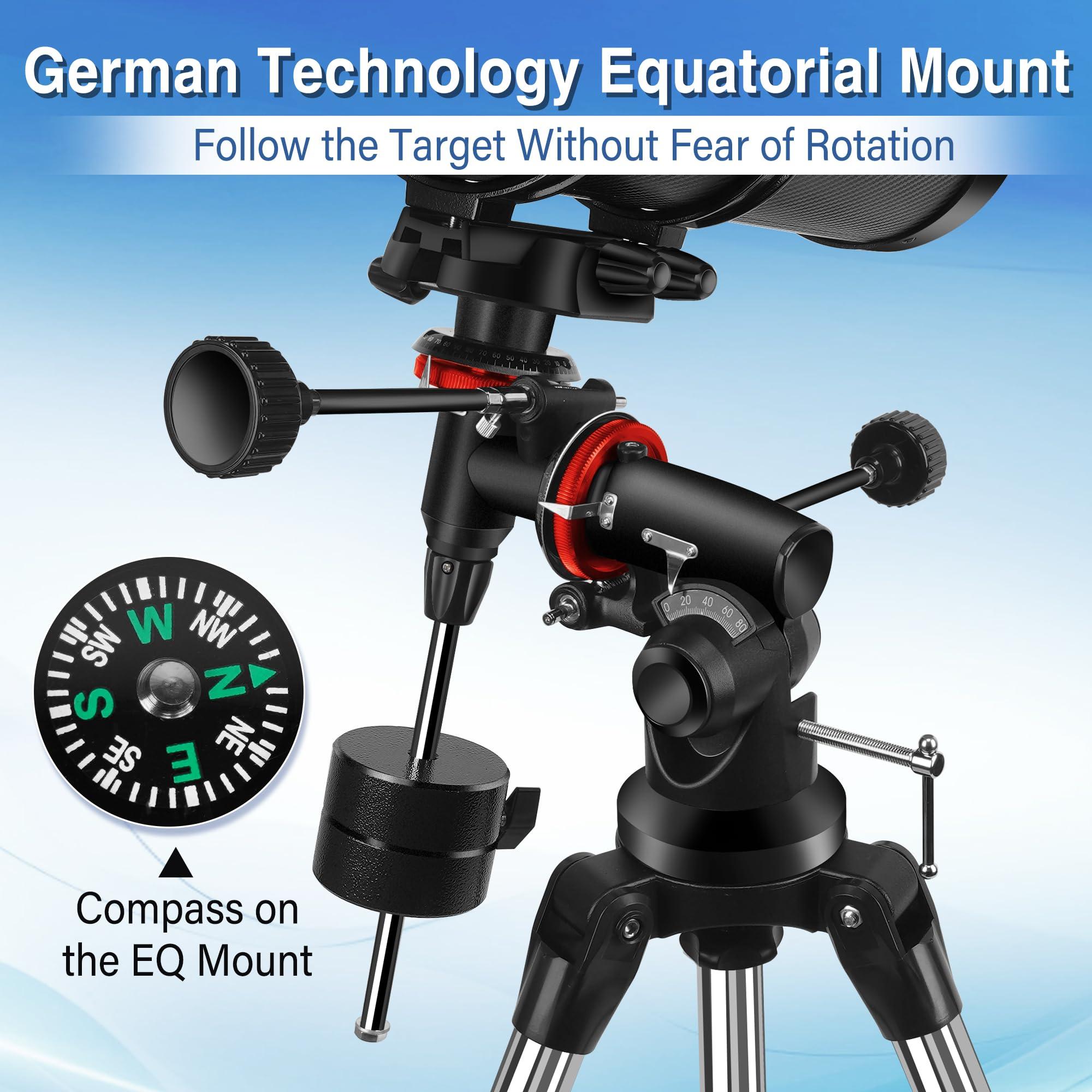 Telescope 150EQ Reflector Telescope for Adults Astronomy, Professional Manual German Equatorial Telescopes for Beginners & Kids with Eyepiece Set, Stainless Tripod, Moon Filter and Phone Adapter - Image 4