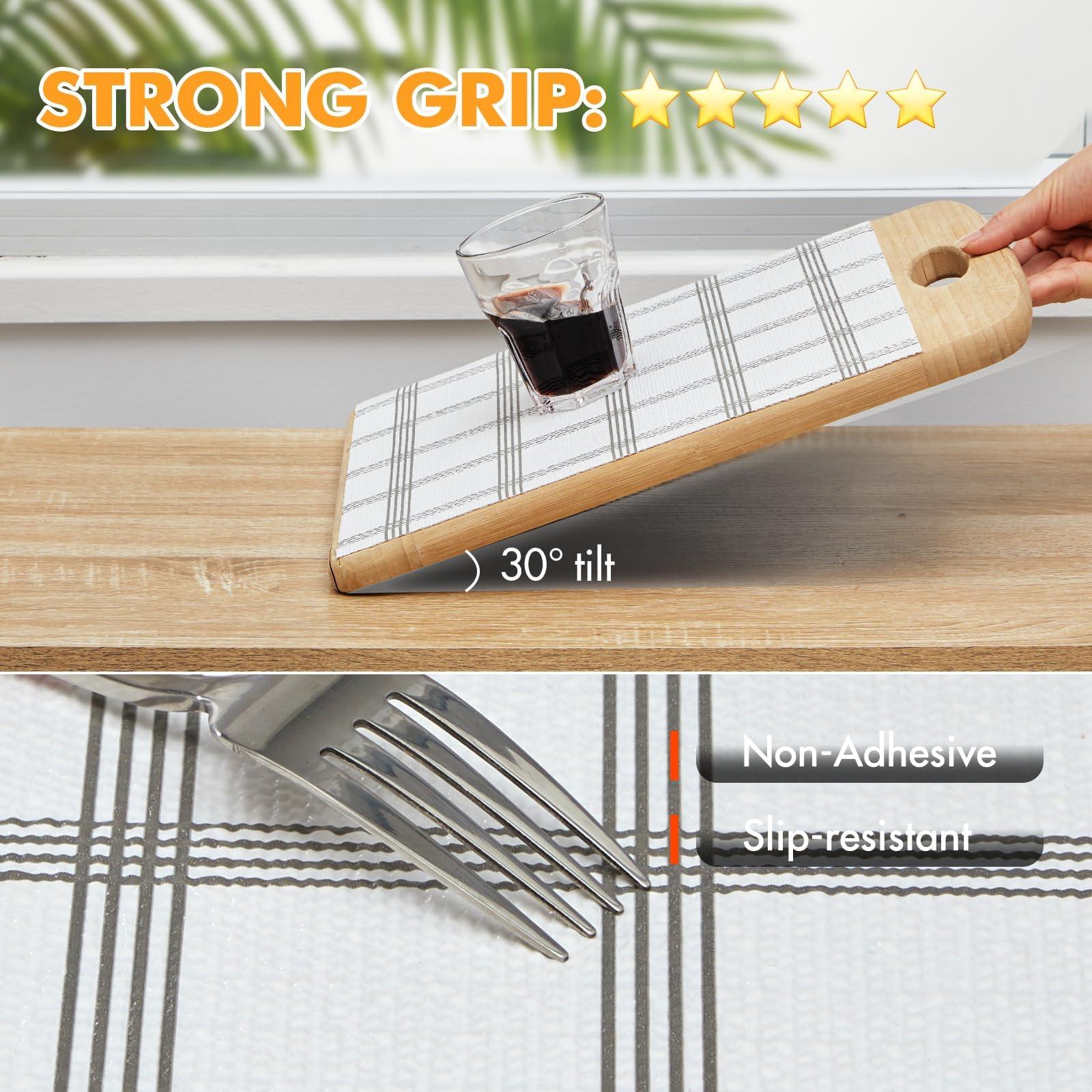 Viseeko Shelf and Drawer Liner for Kitchen Cabinet, Non-Adhesive Cabinet Liners for Shelves, Strong Grip Shelf Paper Non-Slip Waterproof Easy to Cut for Dresser Cupboard, Grey Stripe, 12 in x 30 ft - Image 3