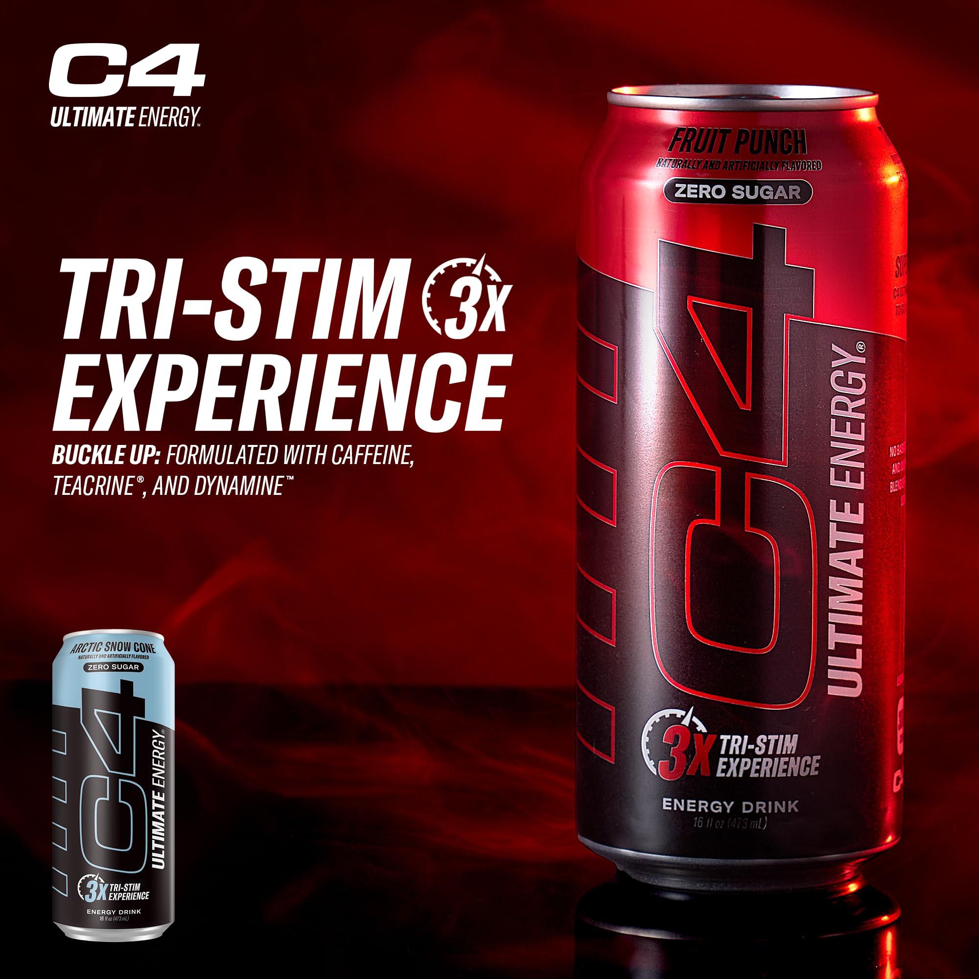 C4 Ultimate Sugar Free Energy Drink 16oz (Pack of 12) | Arctic Snow Cone | Pre Workout Performance Drink with No Artificial Colors or Dyes - Image 3