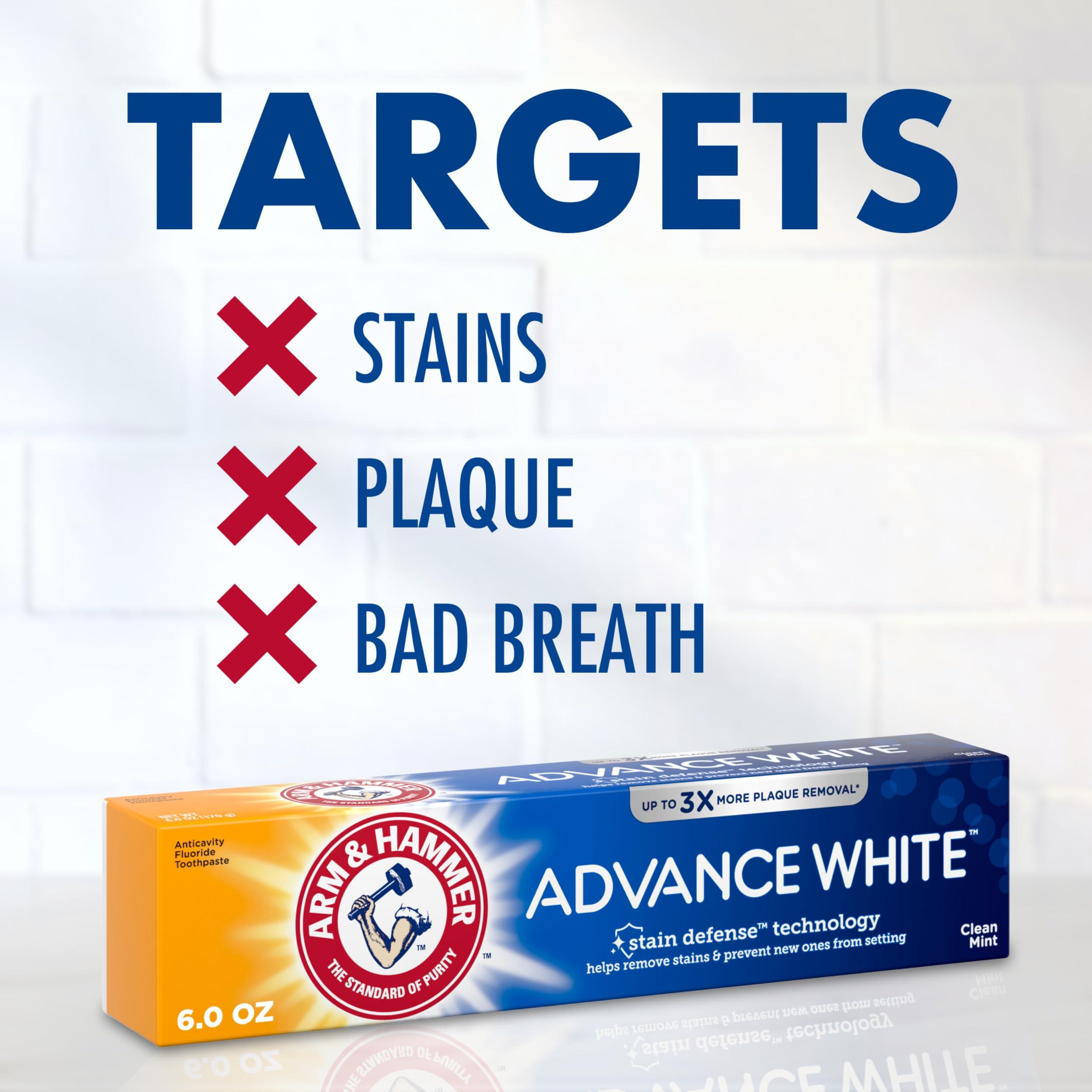 Arm & Hammer Advance White Toothpaste, Clean Mint Flavor, Stain Defense Technology, 6 Ounce (Pack of 4) - Image 7