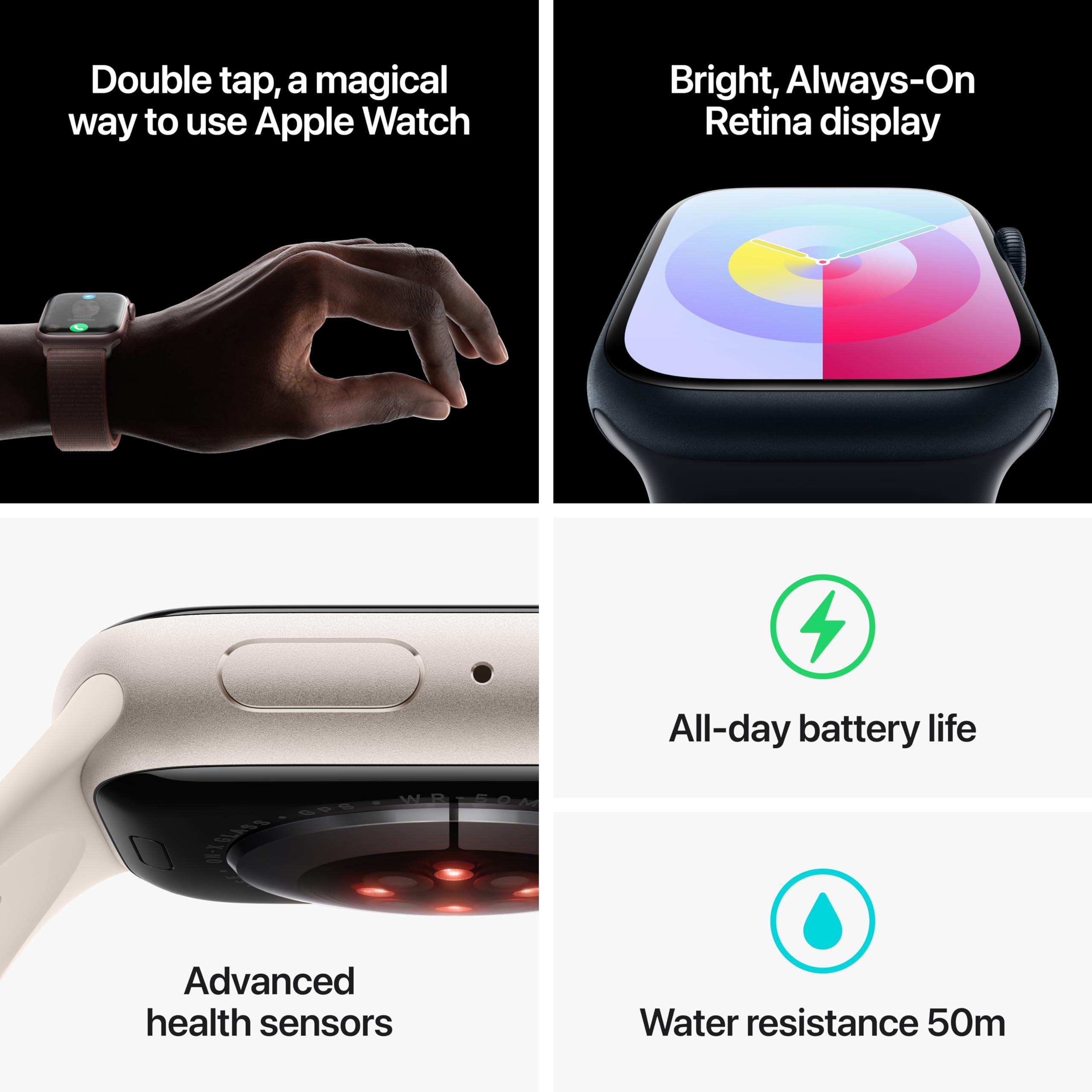 Apple Watch Series 9 [GPS 45mm] Midnight Aluminum Case with Midnight Sport Band, S/M (Renewed) - Image 5