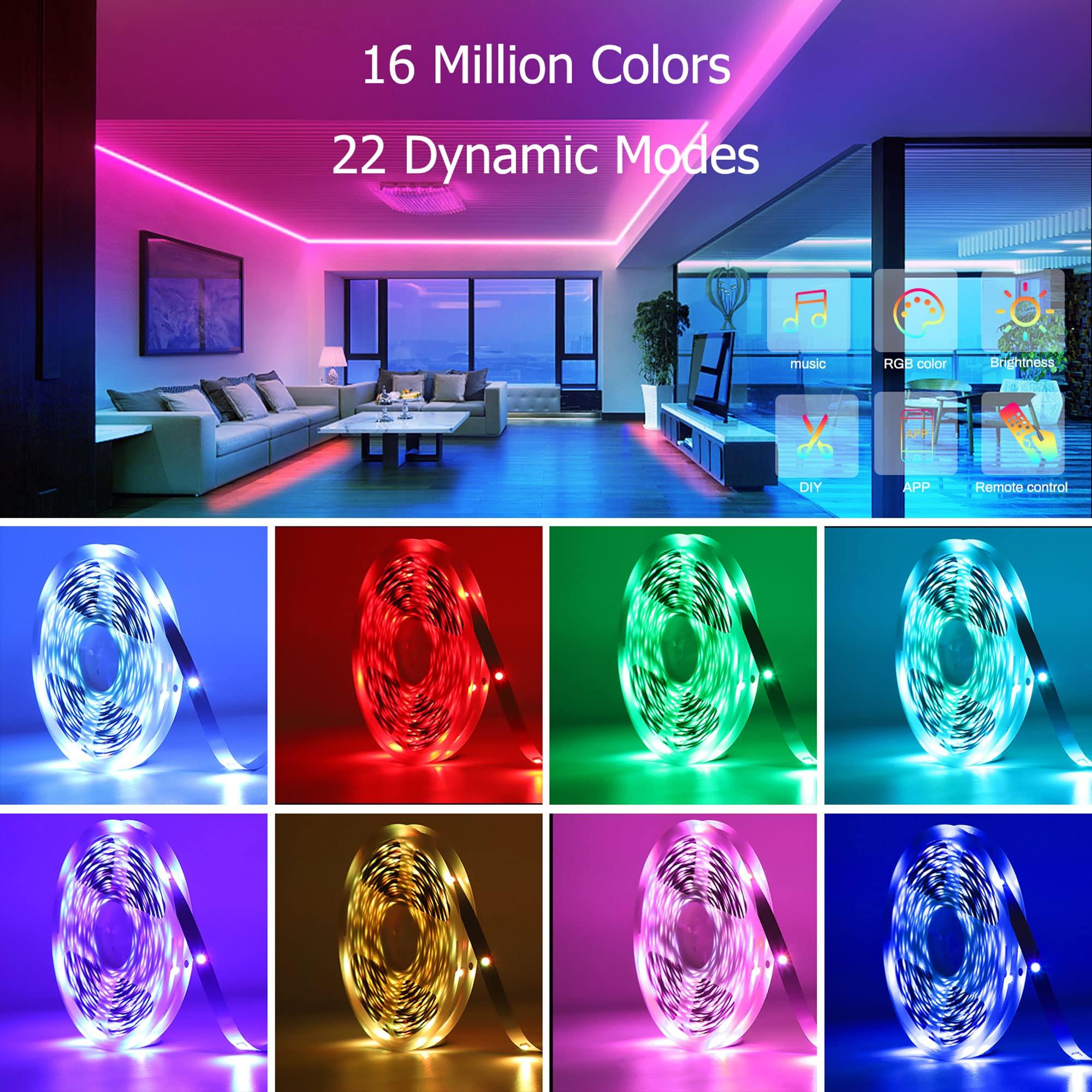KEELIXIN 65.6ft LED Lights for Bedroom, Music Sync RGB LED Strip Lights with APP & Remote Control, Luces LED para Cuarto, Bluetooth LED Lights for Room, Home Decoration - Image 2