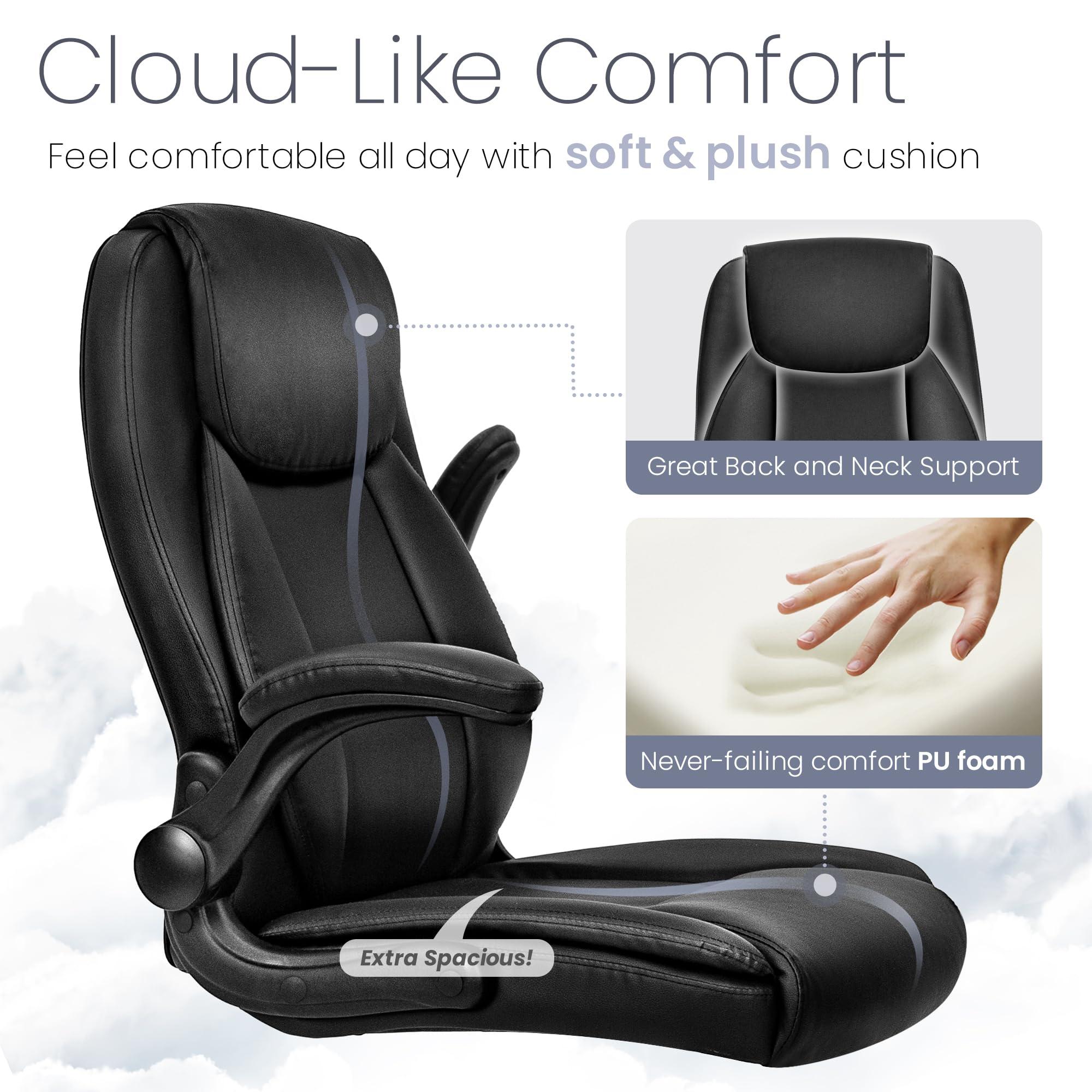NEO CHAIR Ergonomic Office Desk Gaming Computer Chair Executive High Back Support Flip-up Arms Adjustable Height Swivel Rolling Wheels Comfy PU Leather for Home (Black) - Image 4