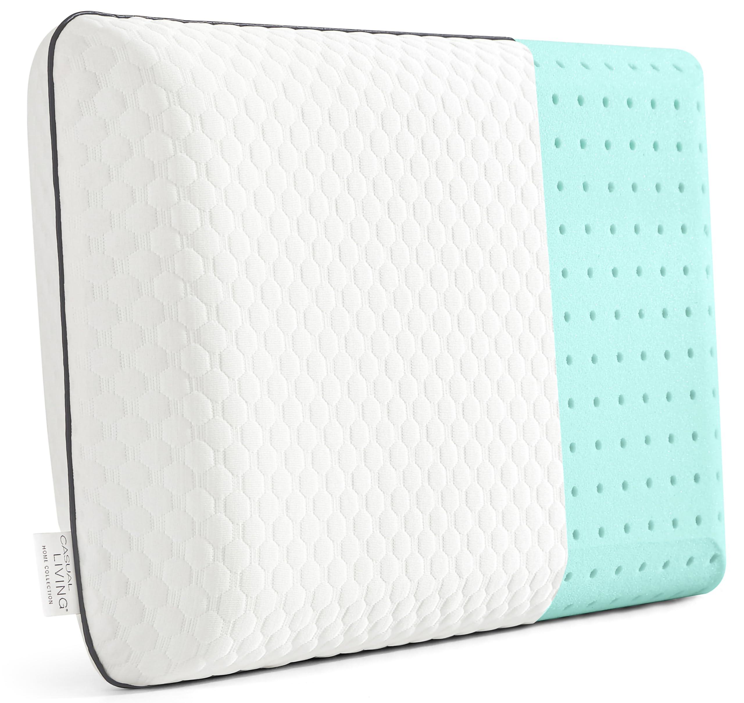 Casual Living Memory Foam Pillow Queen Size Bed Pillow Insert with Hypoallergenic Removable Machine Washable Cover for Back Stomach and Side Sleepers, Queen 16-inch x 29-inch, White