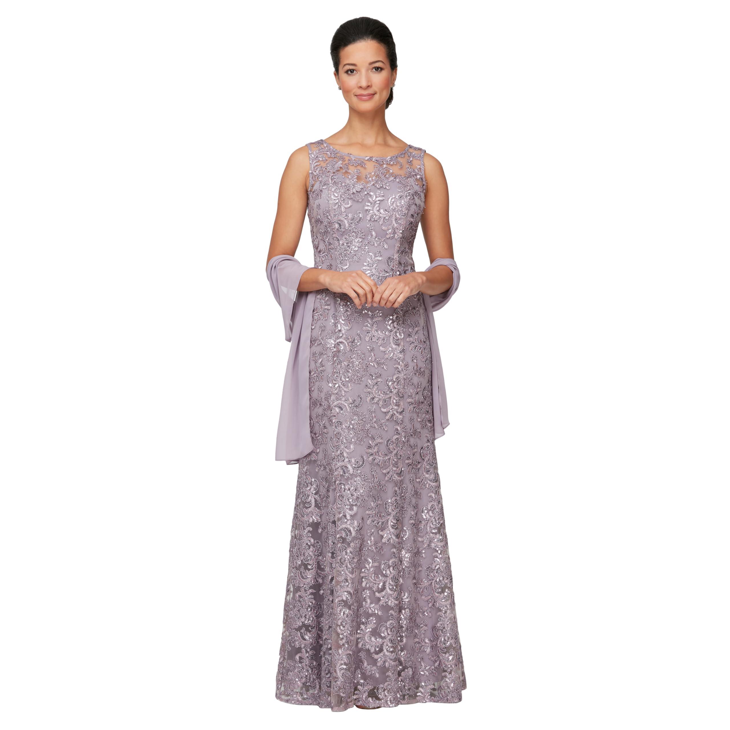 Alex Evenings Women's Long Sleeveless Mother of The Bride Dress with Shawl (Petite and Regular Sizes)