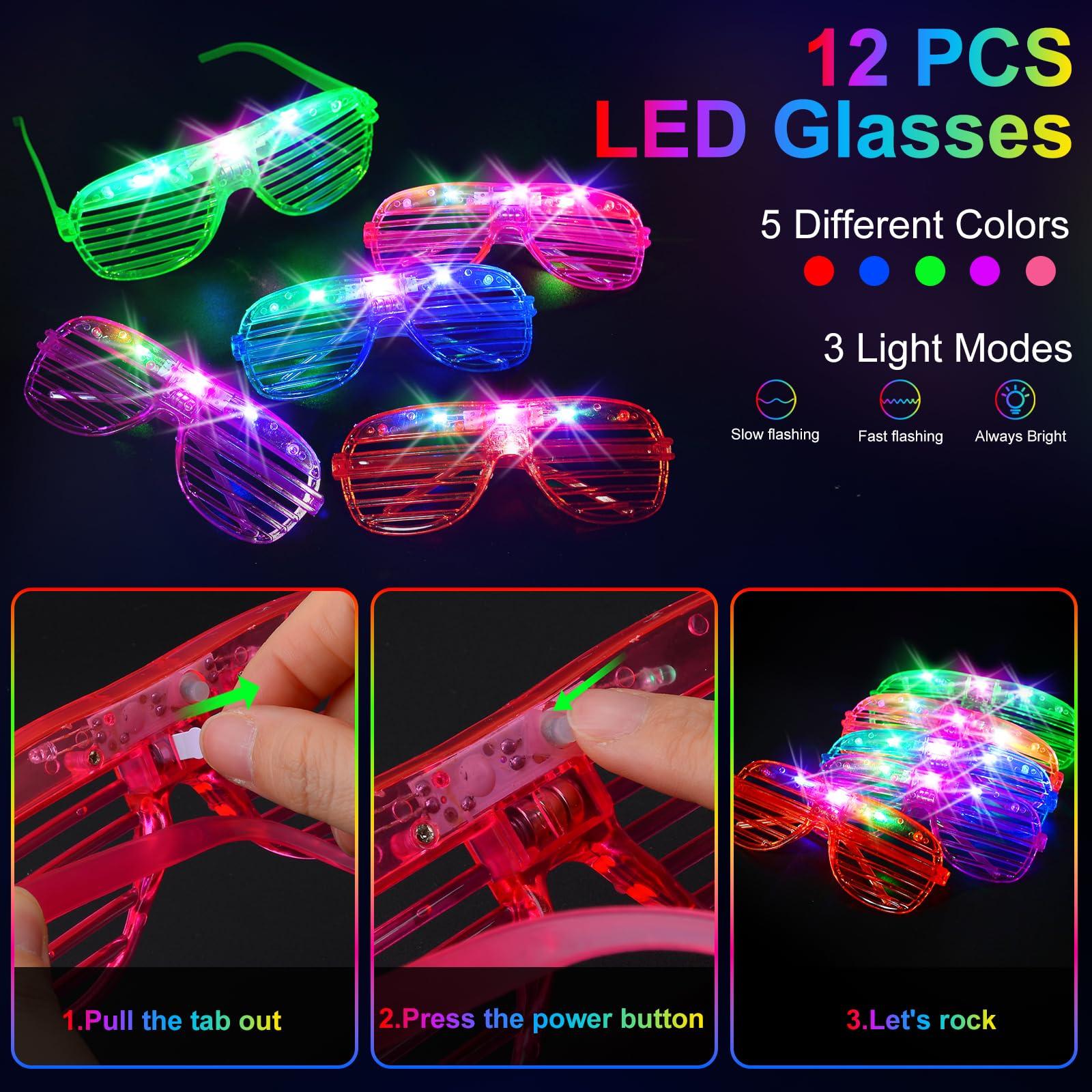 HONLYNE168 PCS Glow in the Dark Party Supplies, Light Up Party Favors 12PCS LED Glasses, 16PCS Foam Glow Sticks, 40PCS Finger Lights, 100PCS Glow Sticks Bulk for Glow Party Wedding Birthday Raves - Image 5