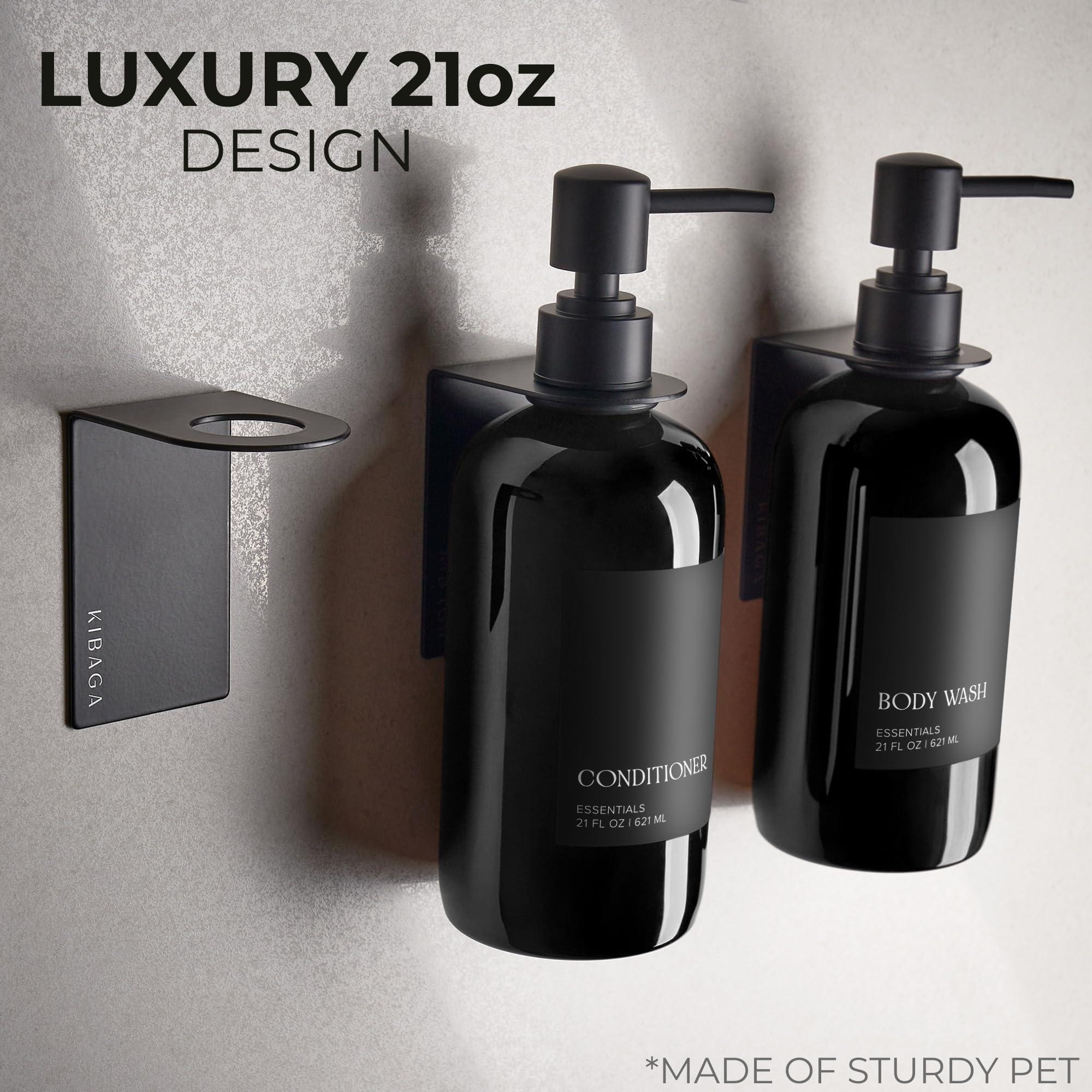 Stylish Shampoo and Conditioner Dispenser Set of 3 for Wall Mount - Modern Drill Free 21oz Shower Soap Bottles with Labels - Easy Refill Body Wash Dispensers for an Instant Bathroom Decor Upgrade - Image 4