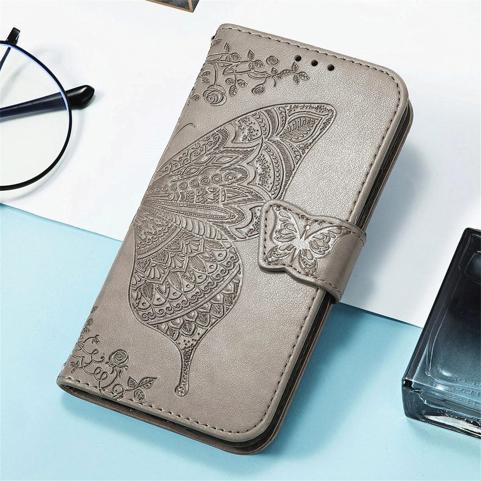 GuluGuru for iPhone 16 Pro Max Leather Wallet Phone Case, Butterfly Flower Relief Folio Flip Cover, Floral Card Holder Cash Slot, Magnetic Clasp, Stand Support, Wrist Strap Lanyard - Image 8