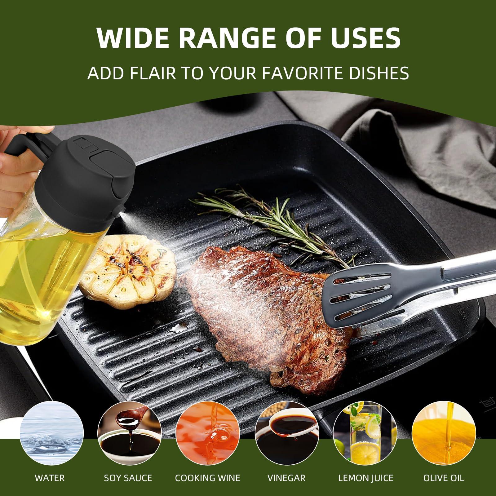 PLAPITATE Oil Dispenser for Kitchen, 2 in 1 Olive Oil Sprayer, Olive Oil Dispenser Spray Bottle with Brush, Oil Sprayer for Cooking for Air Fryer, Barbecue, Salad 16oz/470ml (Black) - Image 7