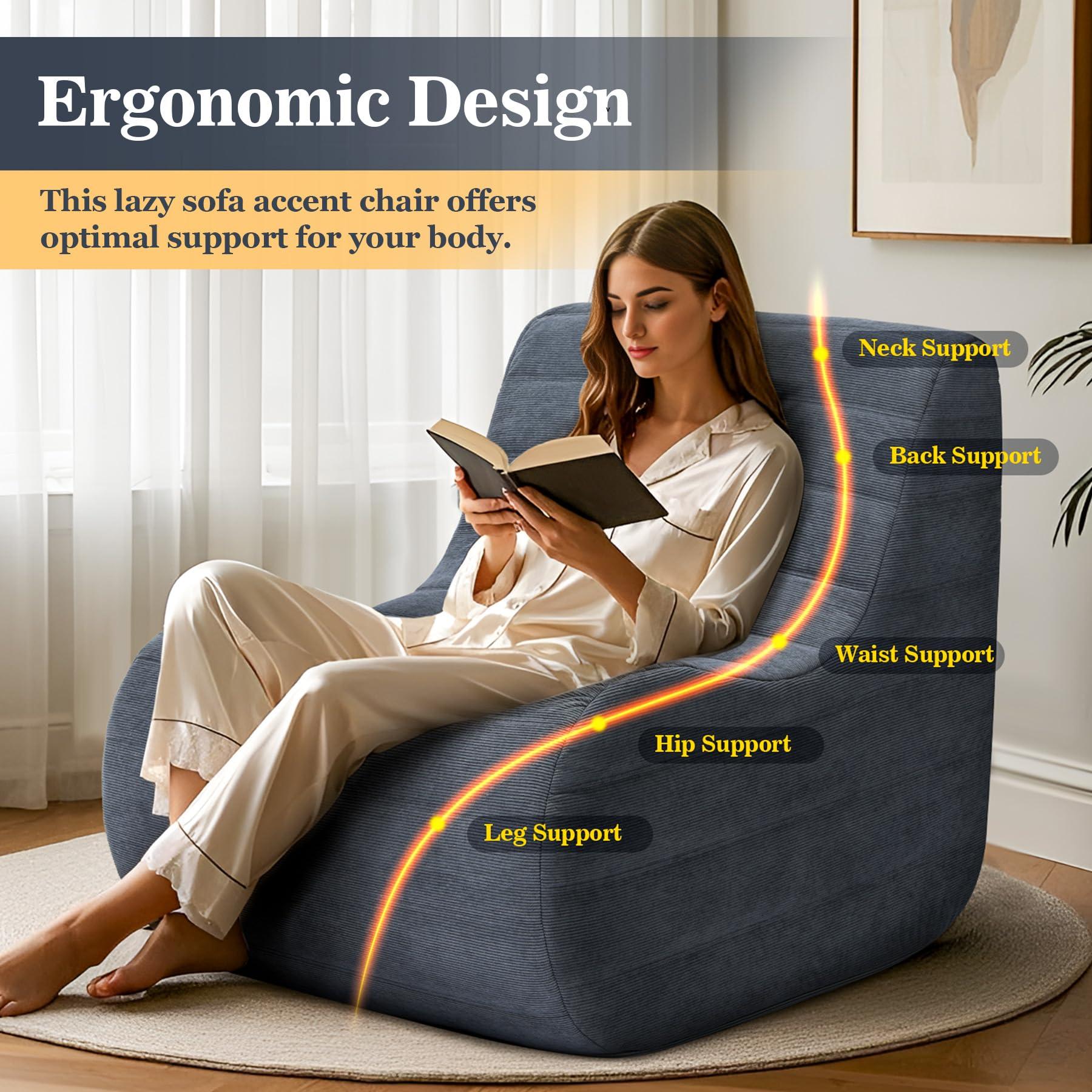 KKdema Bean Bag Chair, Fireside Bean Bags Lazy Sofa Sack, Big Beanbag Chair Floor Couch, Memory Foam Lounge Chair for Bedroom, Living Room, Office and Home (Gray) - Image 3