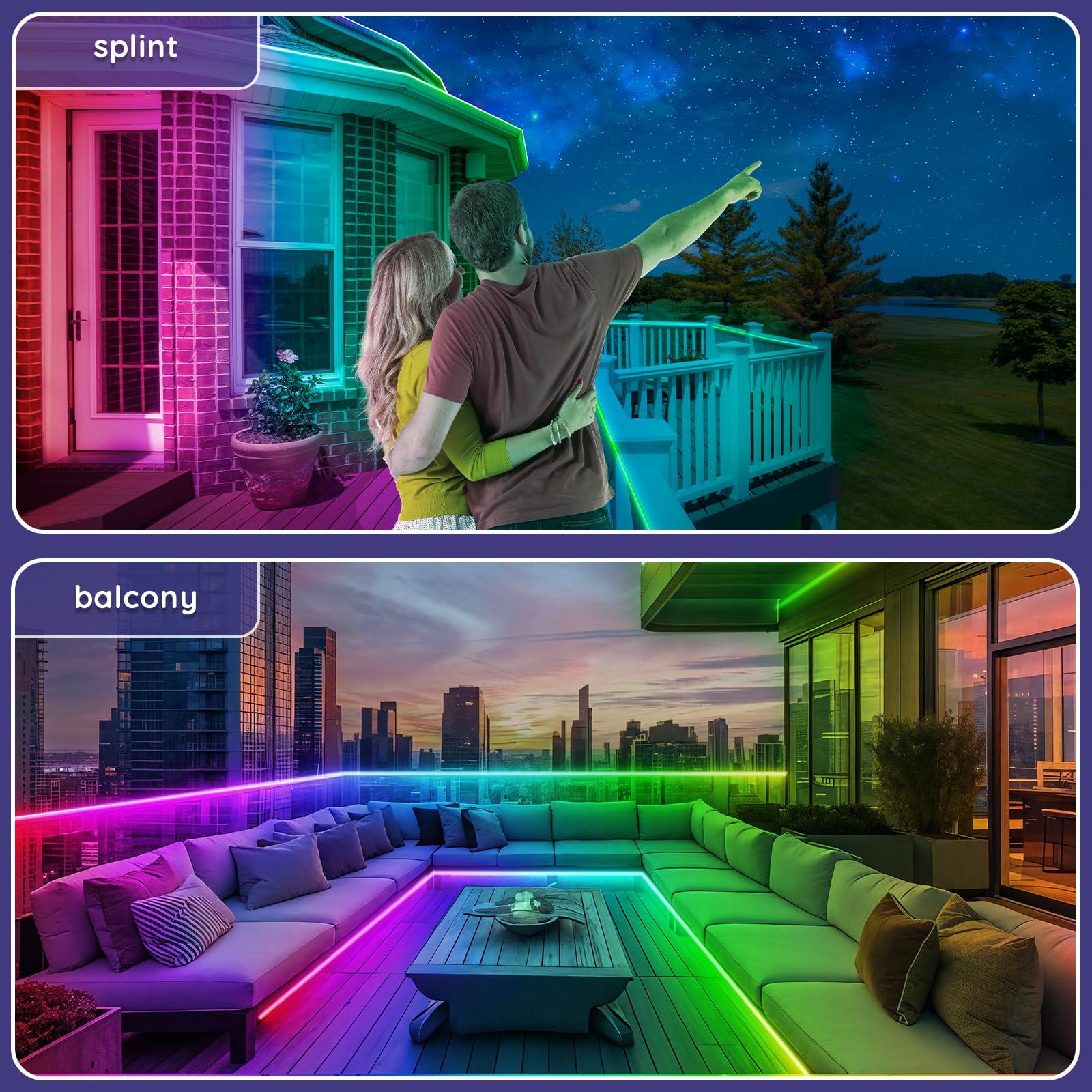 talkhigh 400ft Outdoor LED Strip Lights Waterproof,IP68 Outside Led Light Strips Waterproof with App and Remote,Music Sync RGB Exterior Led Rope Lights with Self Adhesive Back for Roof,Deck,Balcony - Image 6