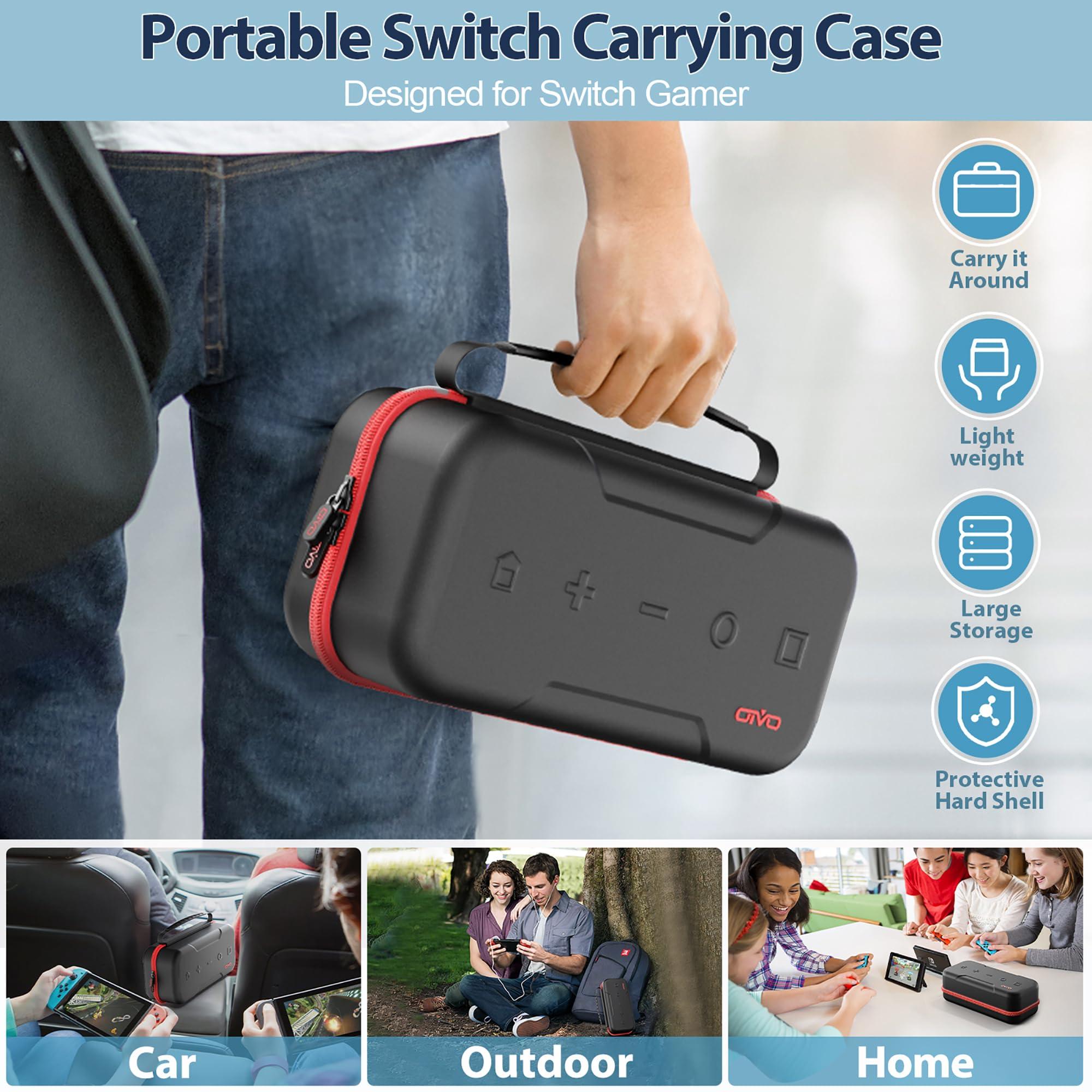 Switch OLED Carrying Case Compatible with Nintendo Switch & Switch OLED, Portable Switch Travel Carry Case Fit for Joy-Con and Adapter, Hard Shell Protective Switch Pouch Case with 20 Games, Red - Image 7