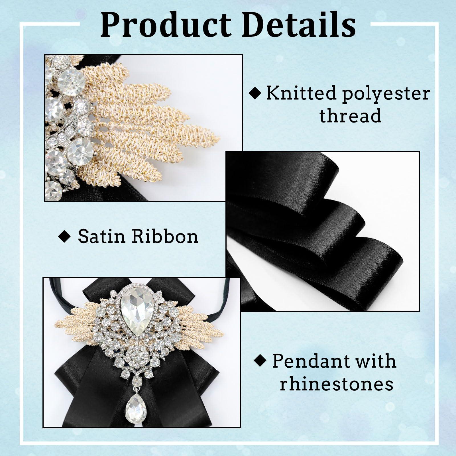 Luckyvestir Womens Mens Bow Tie, Ribbon Rhinestone Crystal Bowknot Tie for Wedding Party - Image 3