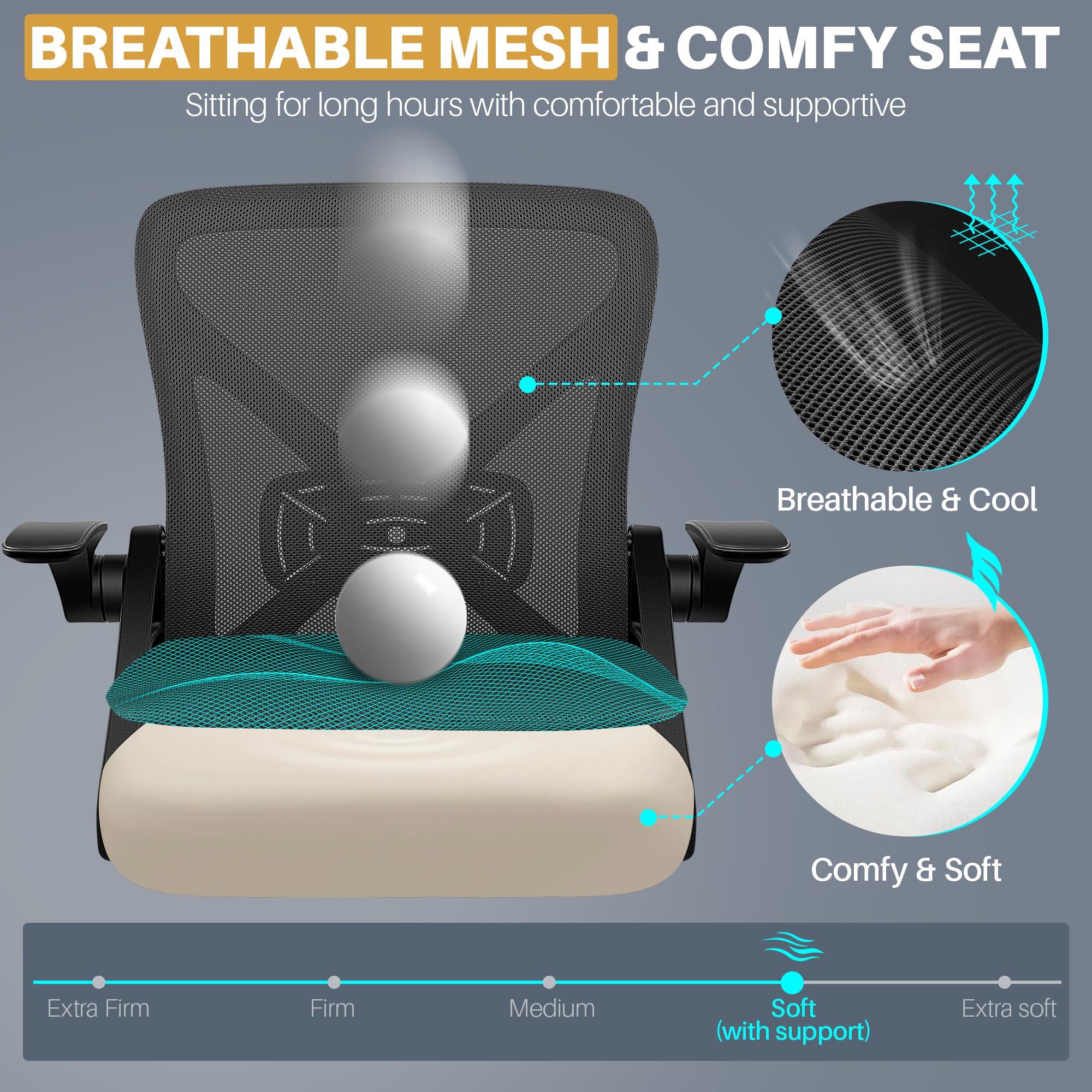 FelixKing Office Chair - Ergonomic Desk Chair Breathable Mesh Task with Wheels and Lumbar Support Home Desk Office Chairs with Flip up Armrest Rolling Swivel for Home Computer Black - Image 5