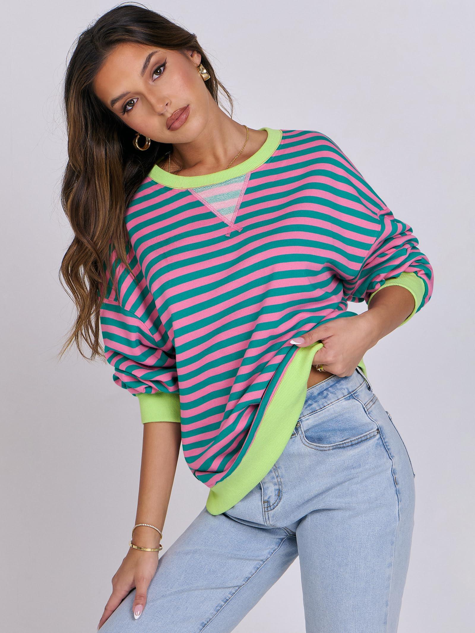 ANRABESS Women Striped Oversized Sweatshirt Crewneck Long Sleeve Shirts Hoodies 2025 Summer Fashion Pullover Top Y2K Outfits - Image 6