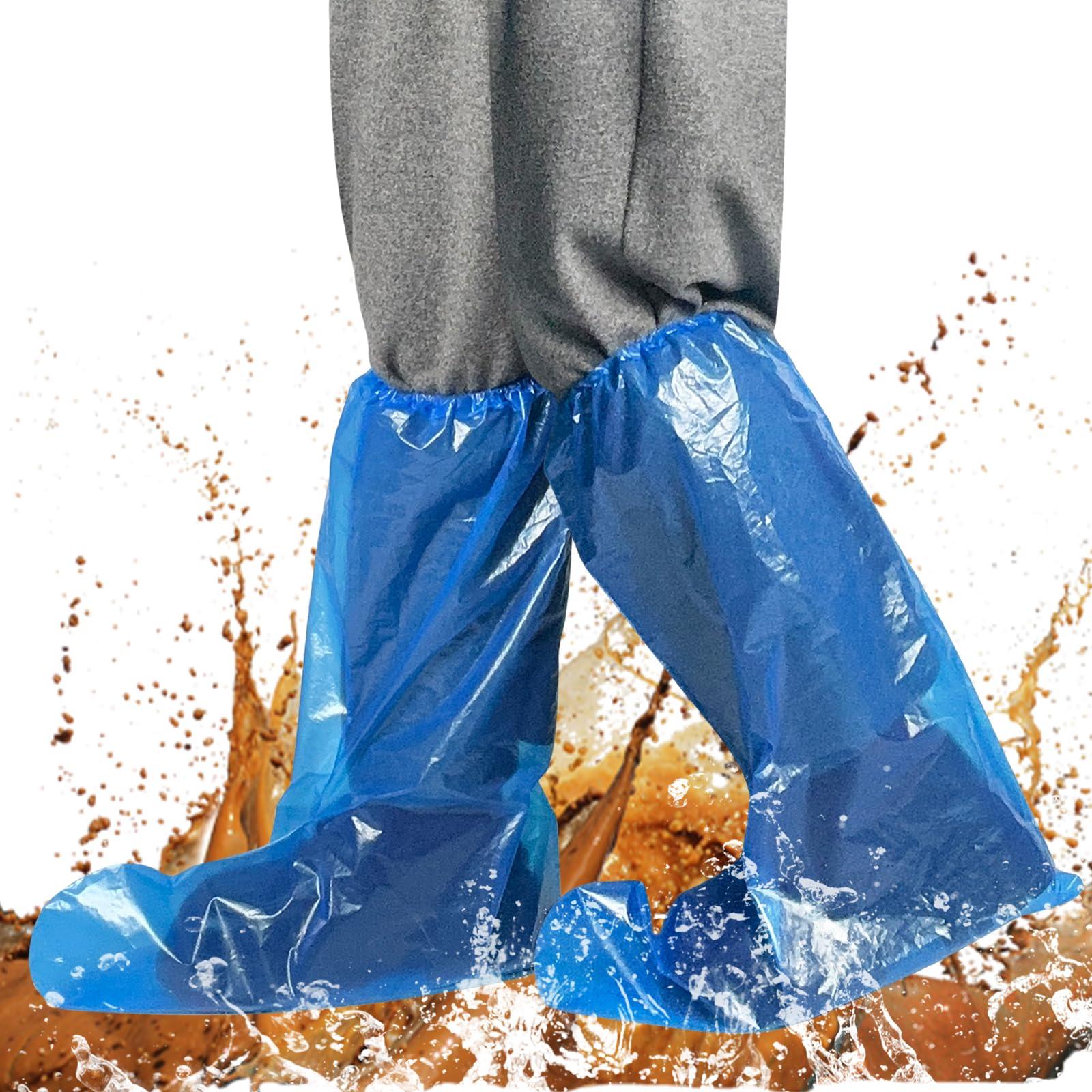 Disposable Thicker Boot and Shoe Covers 100 Pcs (50 Pairs), 19 inch Tall, Extra Large, Waterproof Anti-Slip Overshoe, Outdoor Indoors Cover Rainy Day Use (Blue)
