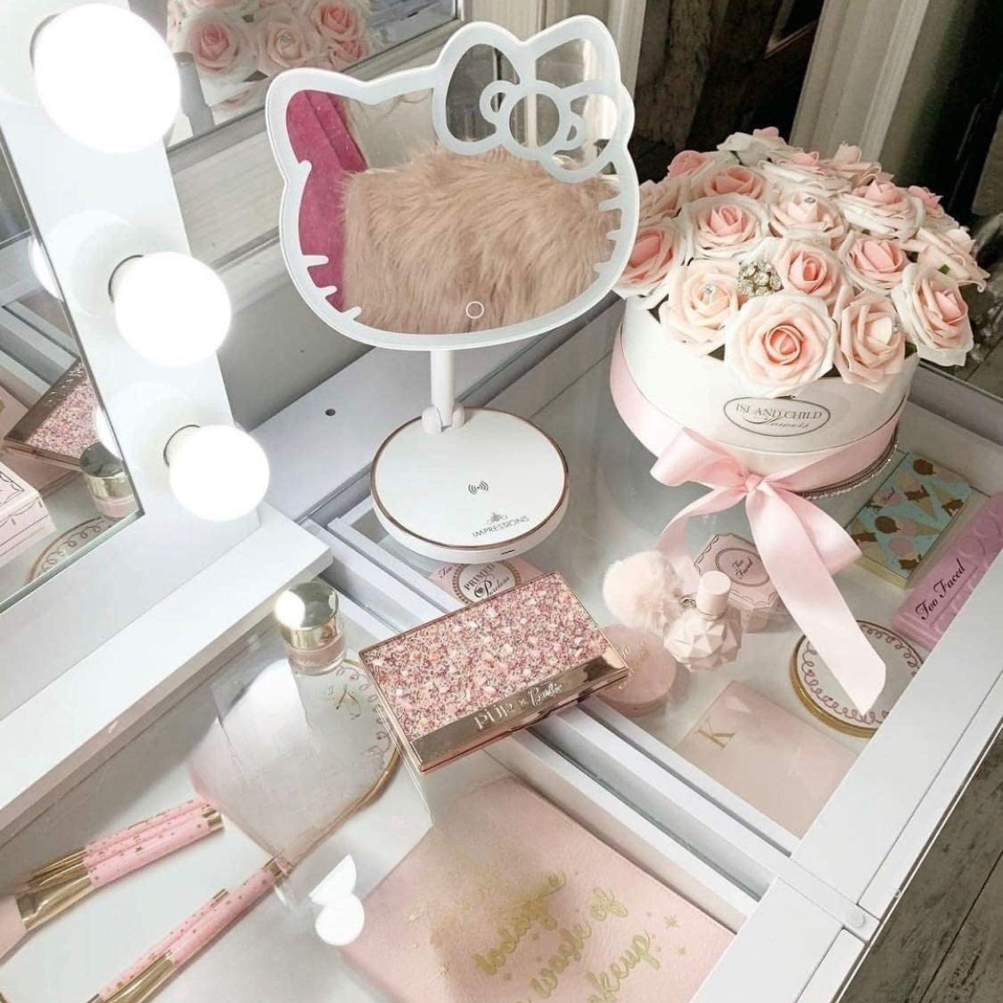 Impressions Vanity Hello Kitty Tabletop Mount LED Rechargeable Makeup Mirror with 360 Degree Rotation, Touch Sensor Desk Mirror with Light Strip and Adjustable Brightness - Image 2