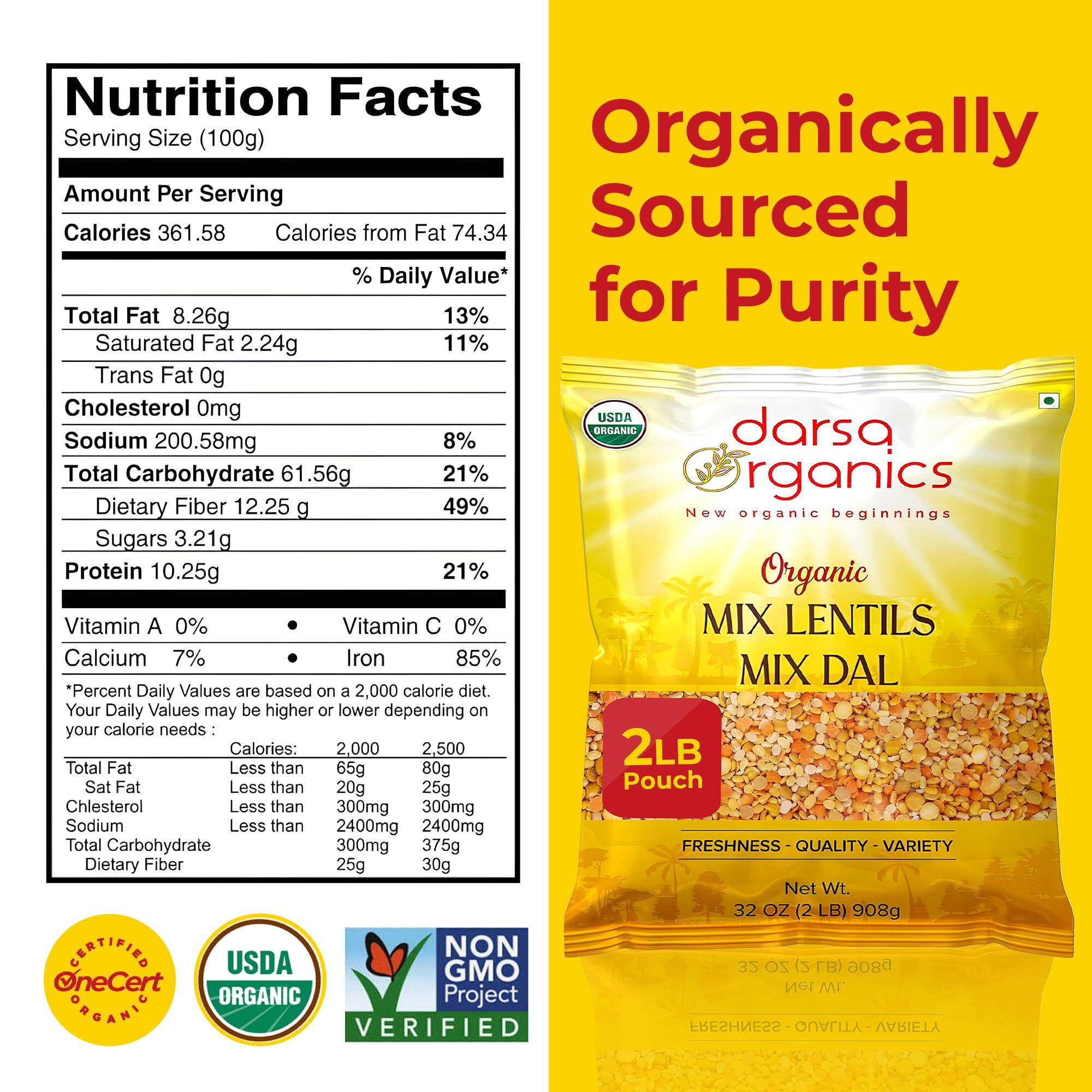 Darsa Organics Mix Lentils 2 lb – USDA Organic, Non-GMO, Kosher Mixed Dal – High Protein Indian Red Lentil Blend for Soup, Stews, Curry & Snacks – Chemical-Free, Premium Quality, Food-Grade Packaging - Image 2