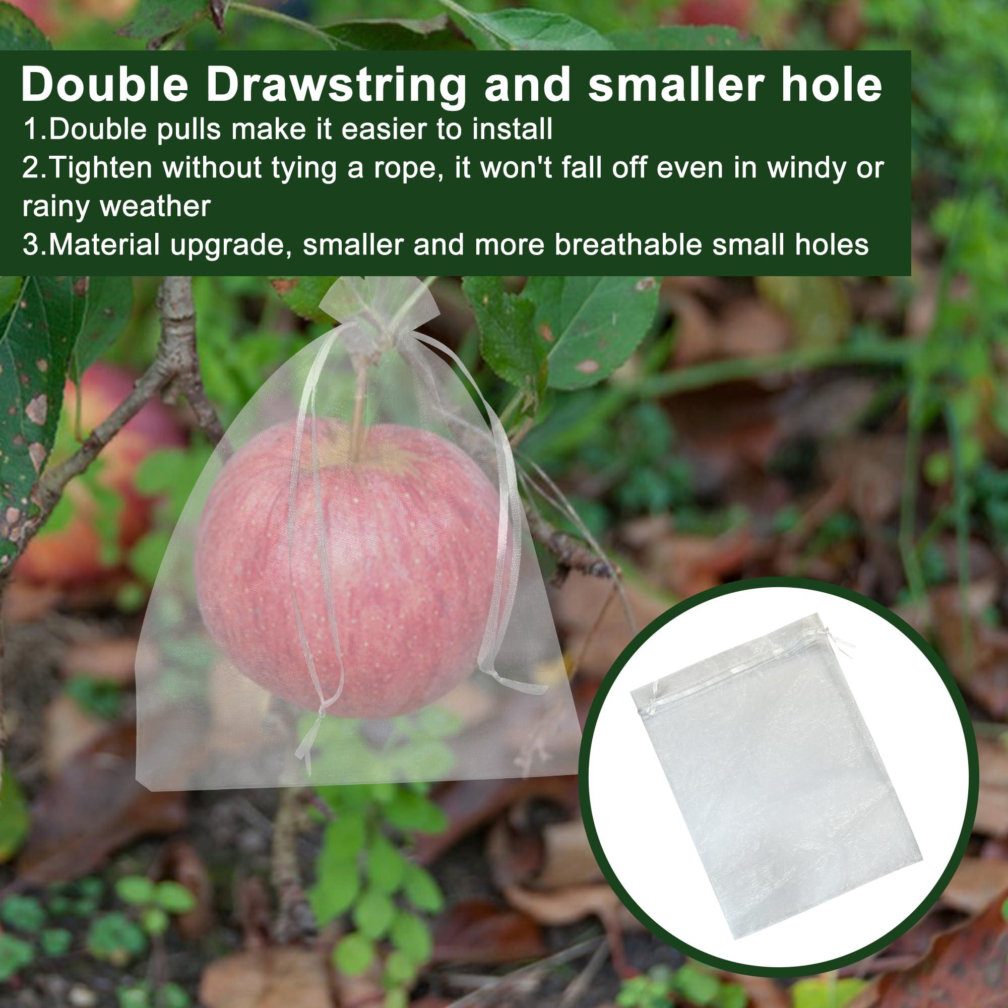 Daorfaa 100pcs Fruit Protection Netting Bags 9x6.7 inch, Netting Cover Bags Drawstring Mesh Fruit Protectors Pest Barrier for Grapes Mango Orange Apple Fruit Trees Veggies Garden - Image 4