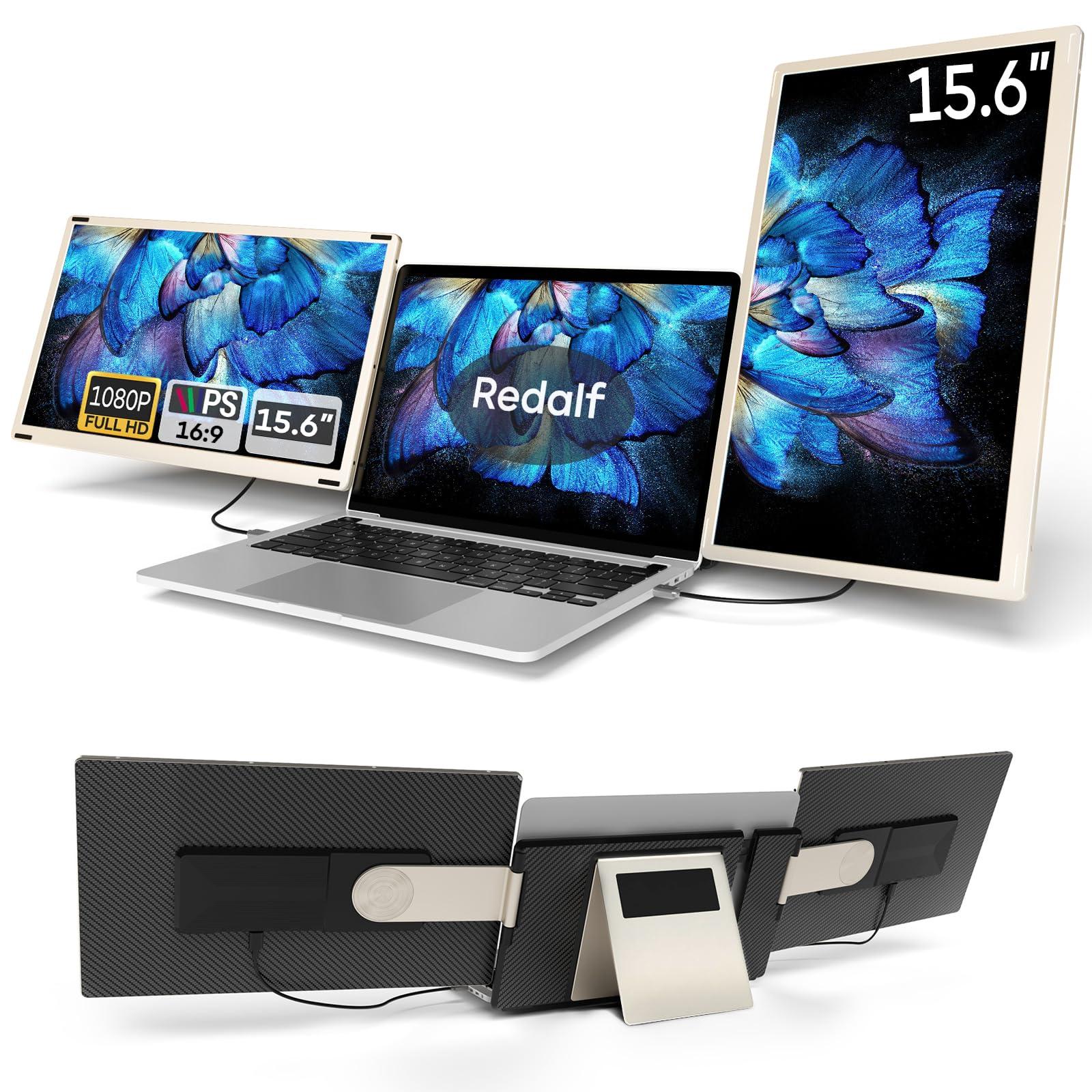Redalf 15.6" Laptop Screen Extender, 1080P FHD Triple Portable Laptop Monitor Extender,Detachable Screen Travel Monitor for 13"-17.3" Laptops (Mac/Wins/Chrome/Dex)