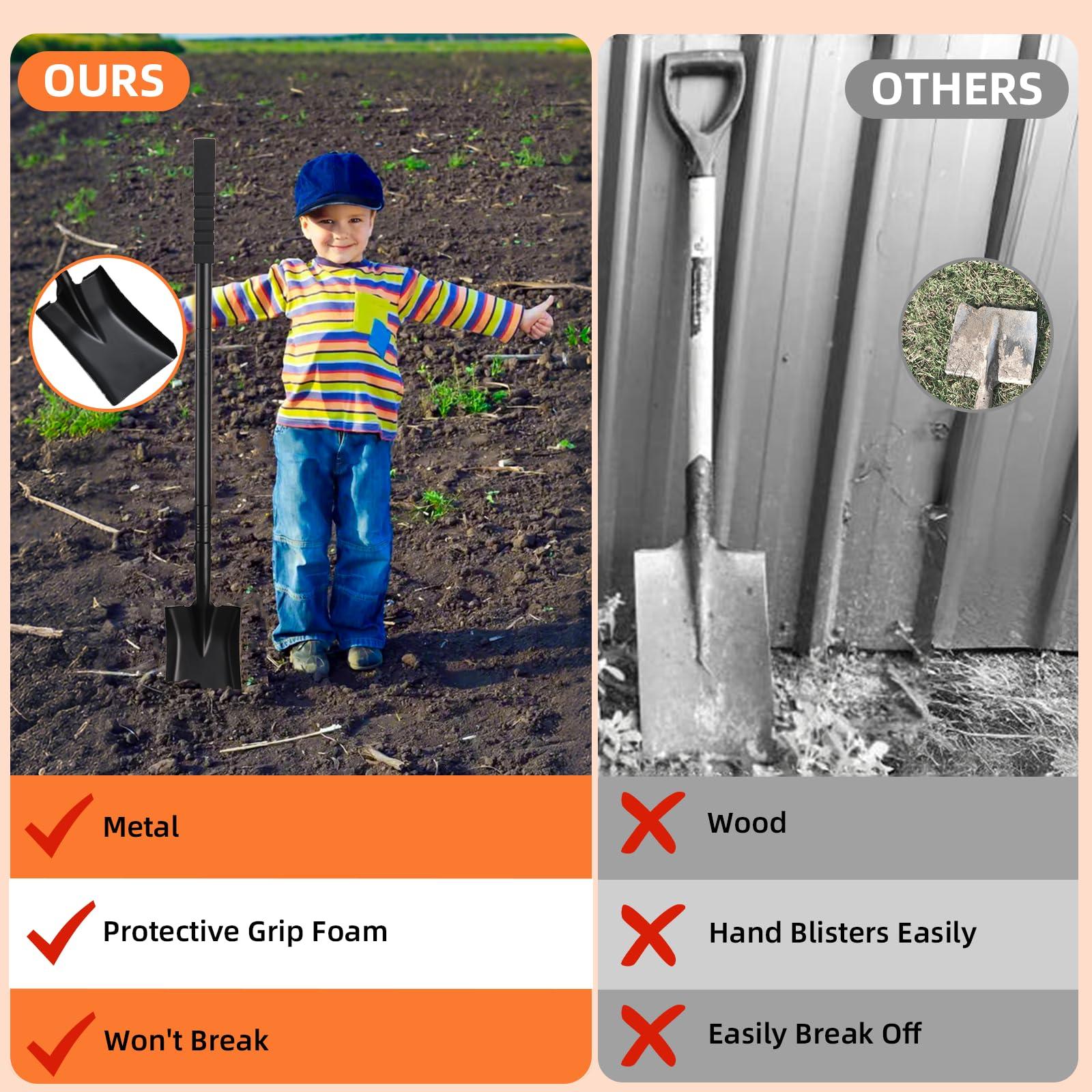 Small Square Shovel 43.3Inches Heavy Duty Garden Tools with Metal Handle, Small Transfer Spade for Digging Camping Car Beach Shovel, Black - Image 2