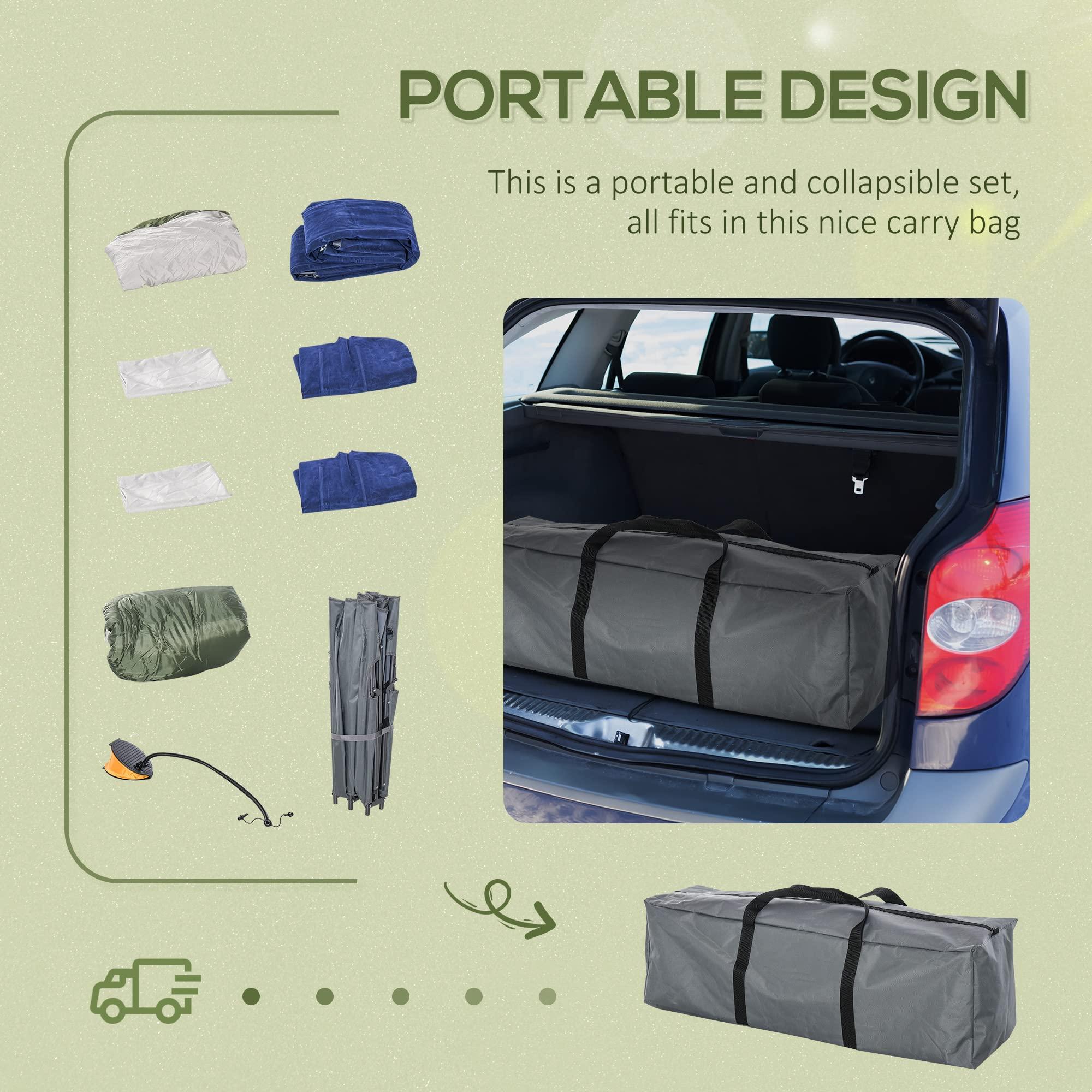 Outsunny 2-Person Folding Camping Cot Portable Outdoor Bed Set with Sleeping Bag, Inflatable Air Mattress, Comfort Pillows and Carry Bag, Soft and Comfortable for Outdoor Travel Camp Beach Vacation - Image 4