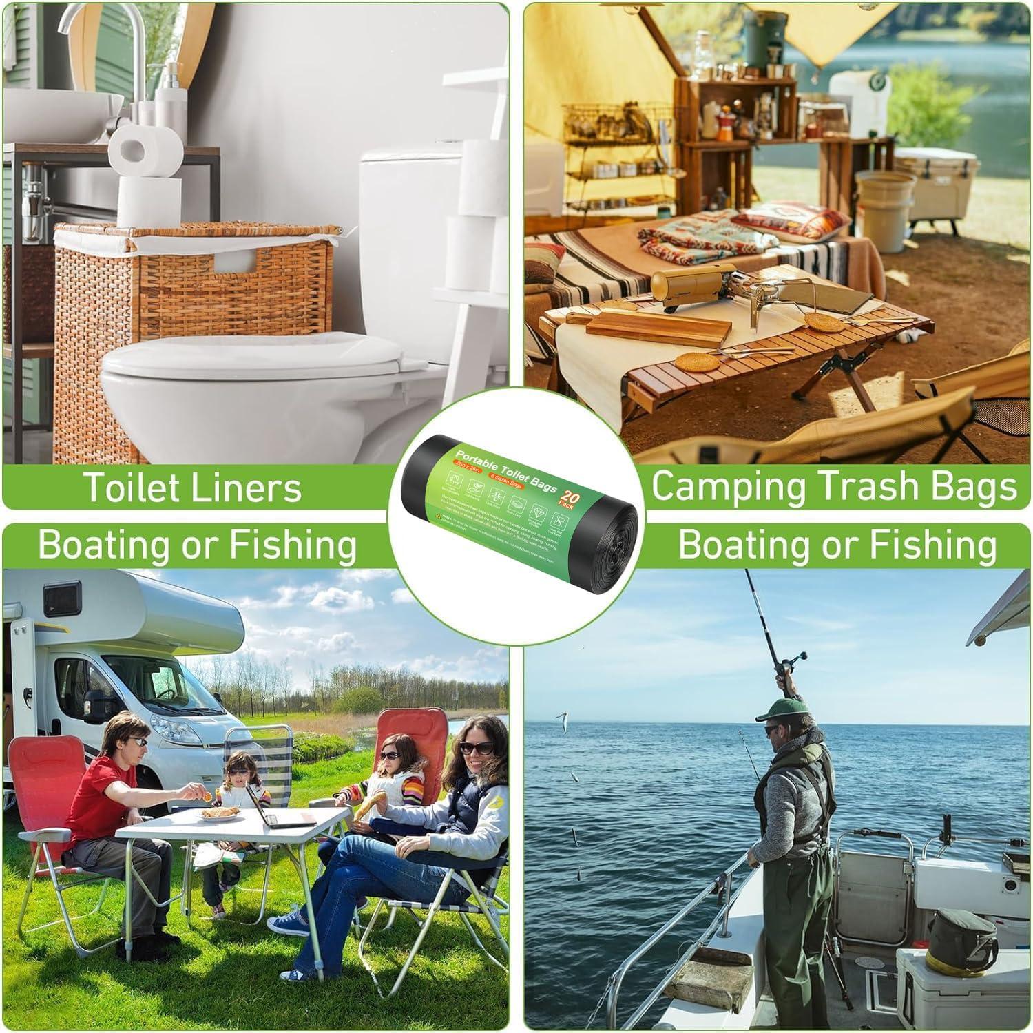 20 PCS Portable Toilet Bags for Camping - 100% Compostable & Biodegradable Toilet Replacement Bags, 8 Gallon Thickened Bucket Liner for Outdoor Boating Trip, Trash Bags Plastic Free - Image 7