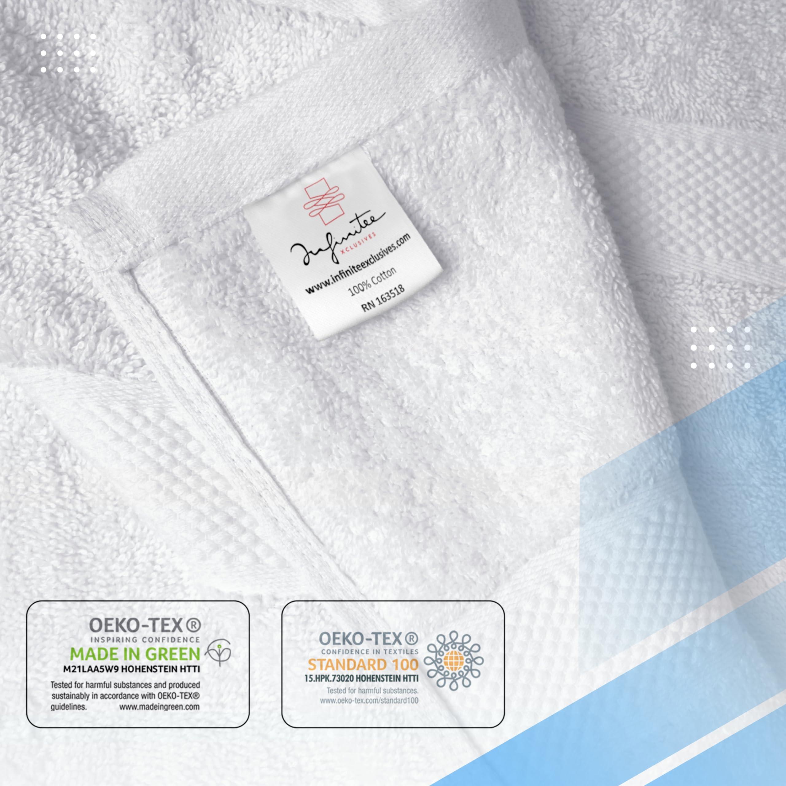 Infinitee Xclusives Luxury 100% Cotton Towel Set – 8 Piece Bathroom Towel Set (2 Bath Towels, 2 Hand Towels, 4 Washcloths) – Soft & Absorbent Towels for Bathroom (Brilliant White) - Image 5