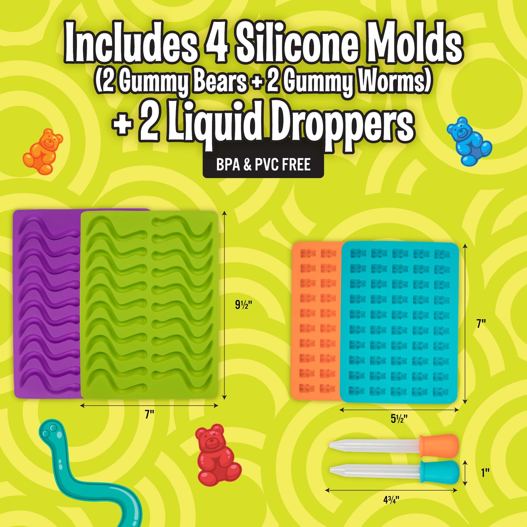 Gummy Bear & Worm Silicone Candy Molds, 4 Pack Set - Nonstick Trays with 2 Droppers for Chocolate, Ice Cubes, BPA-Free -Makes up to 62 Candies - Arts & Crafts Summer Camp Activity, Birthday Gift - Image 3