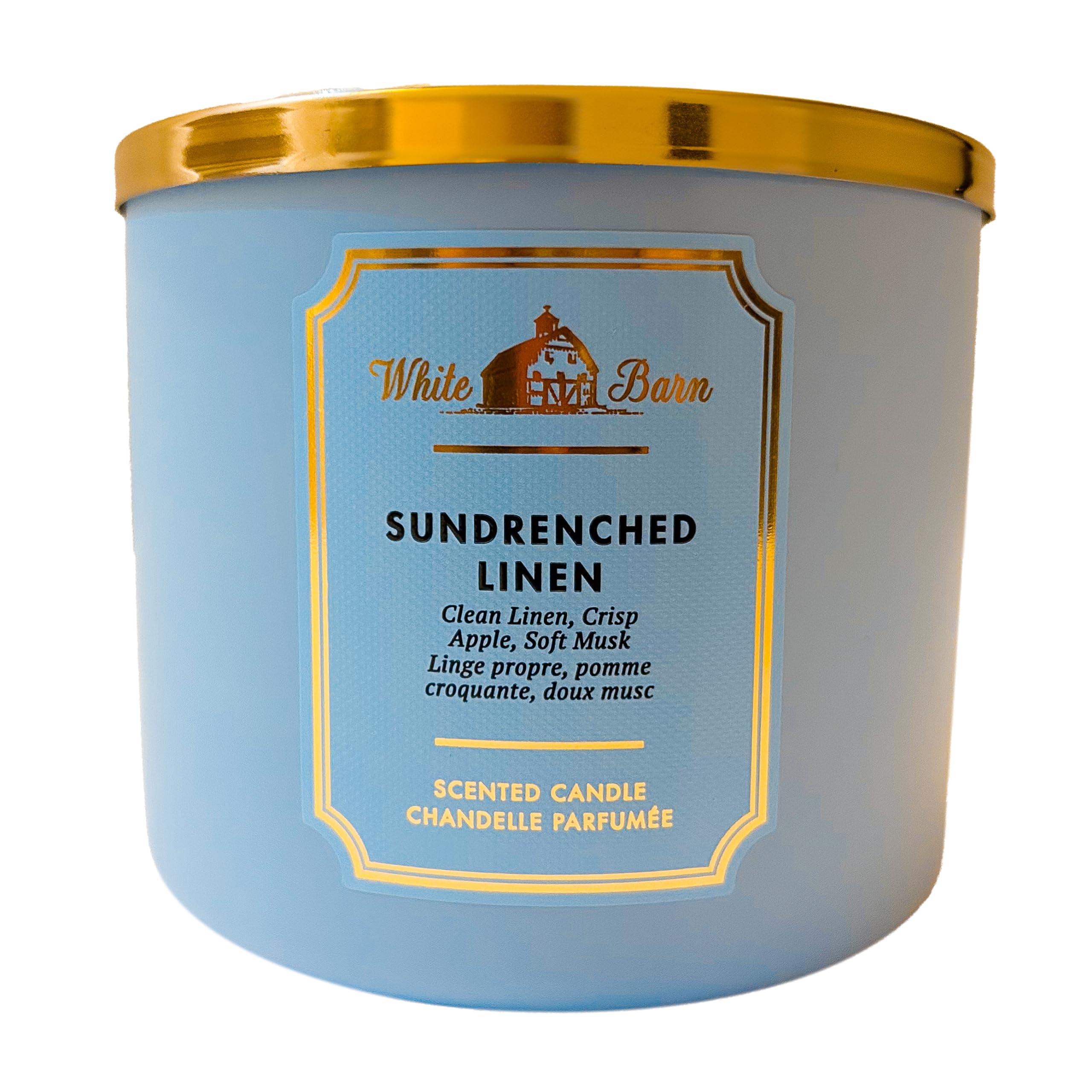 Bath & Body Works, White Barn 3-Wick Candle w/Essential Oils - 14.5 oz - New Core Scents! (Sundrenched Linen)