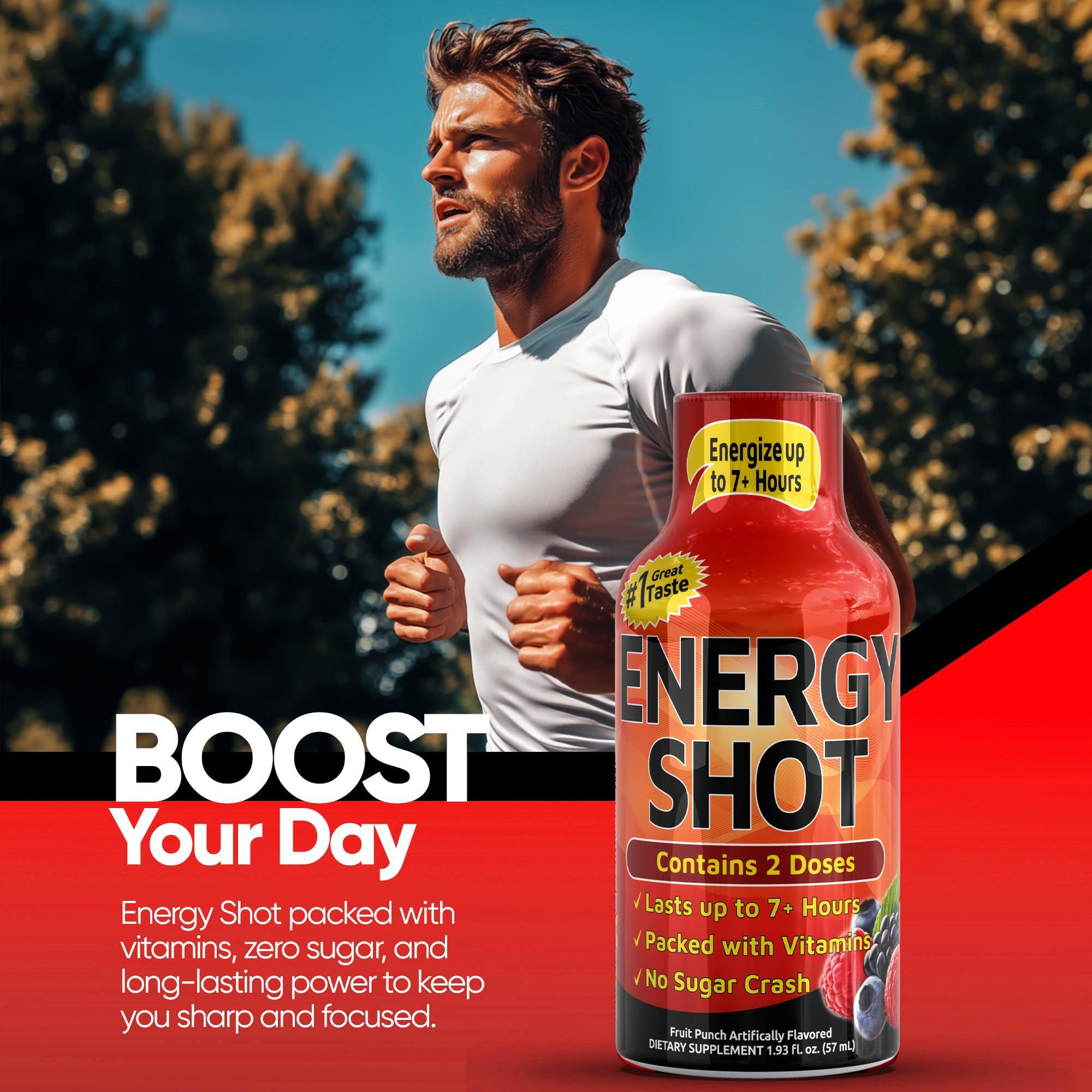 Extra Strength Energy Shot – Fruit Punch – 260mg Caffeine with B12, B6, Niacin & Electrolytes – 2 Servings – All-Day Energy & Focus Support – Sugar-Free, Zero Calories – Vegan – 1.97 fl oz (56 ml) (1.97 fl oz (56 ml) (Pack of 12), Fruit Punch) - Image 4