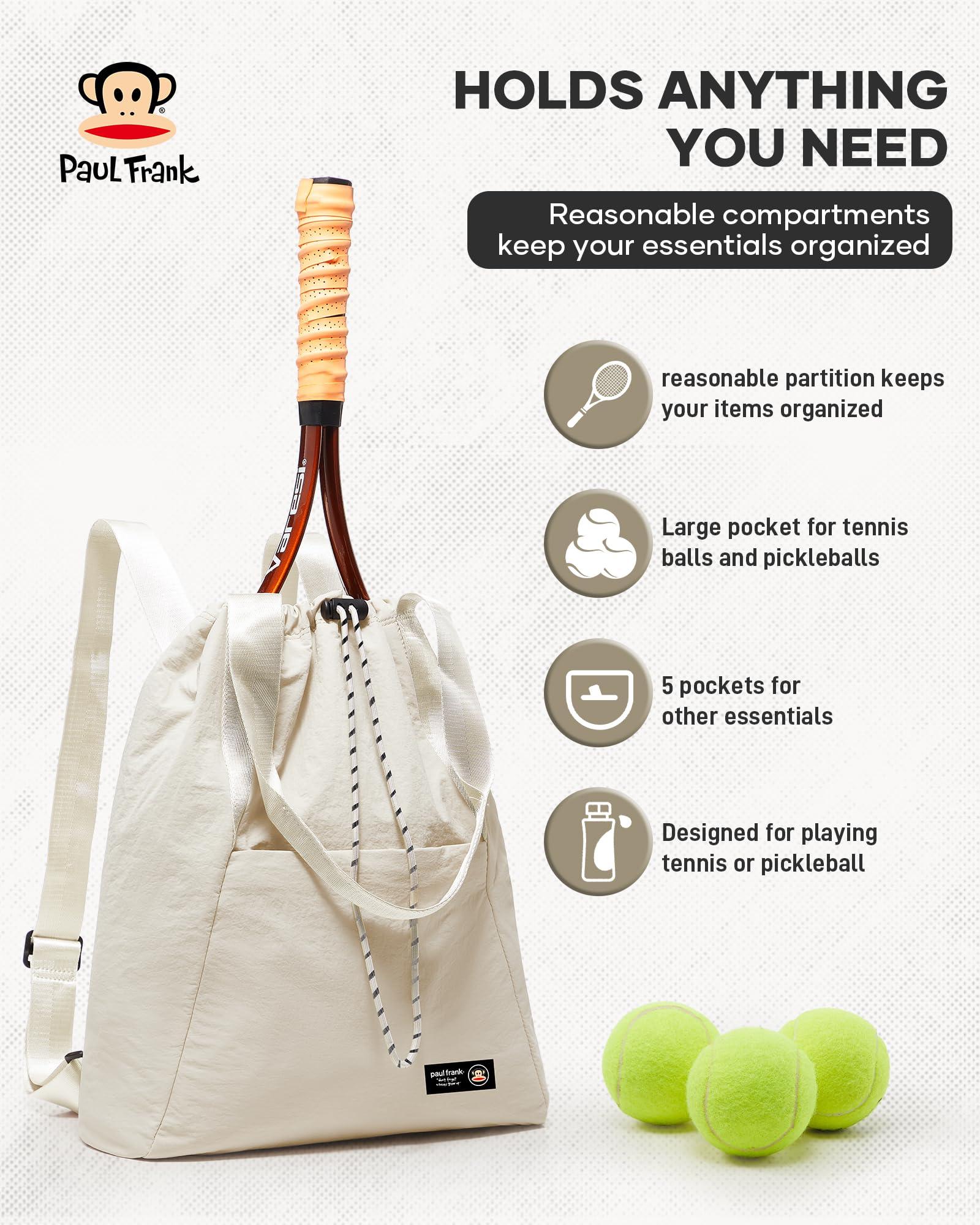 Paul Frank Tennis Bag,Tennis Pickleball Backpack For Women,Pickleball Bag,Gym Bags For Men Drawstring Backpack Holds 2 Rackets Beige - Image 4