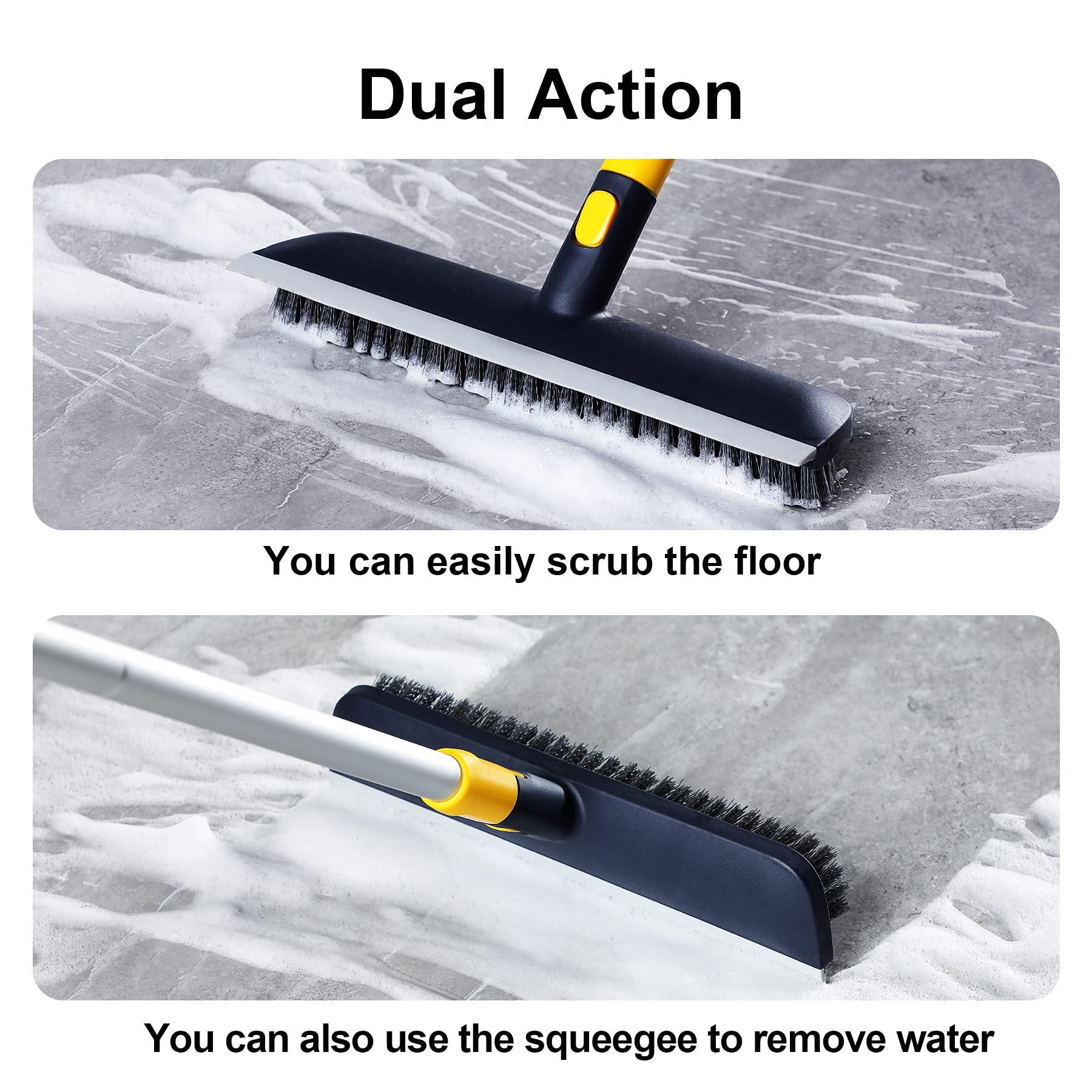 Yocada Floor Scrub Brush Telescopic Handle 2 in 1 Scrape Brush Stiff Bristle Shower Scrubber for Cleaning Patio Bathroom Garage Kitchen Wall Deck Tub Tile 55.9 inch Tall - Image 5