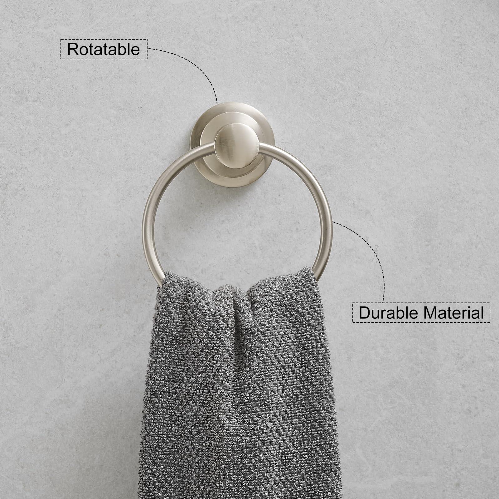 Hoimpro Brushed Nickel 2-Piece Bathroom Bath Set, Wall Mounted Bathroom Hardware Fixture (Towel Ring Holder, Toilet Paper Towel Holder), Bathroom Accessories, Stainless Steel and Zinc Alloy - Image 5