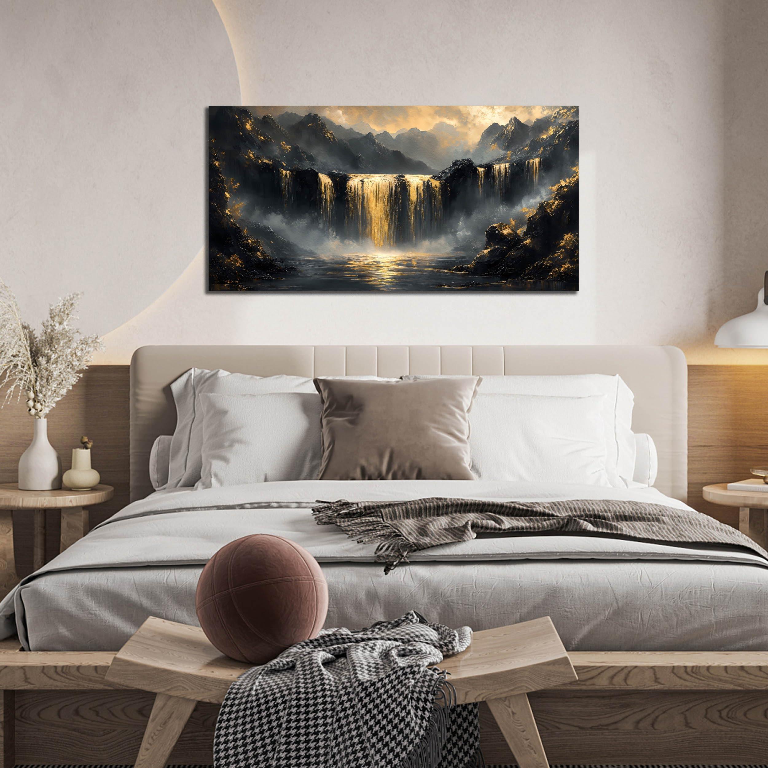 HUBOSKN Waterfall Canvas Wall Art for Living Room - Mountain Art Wall Decor for Office - Modern Wall Art for Bedroom Size 20" x 40" - Image 3