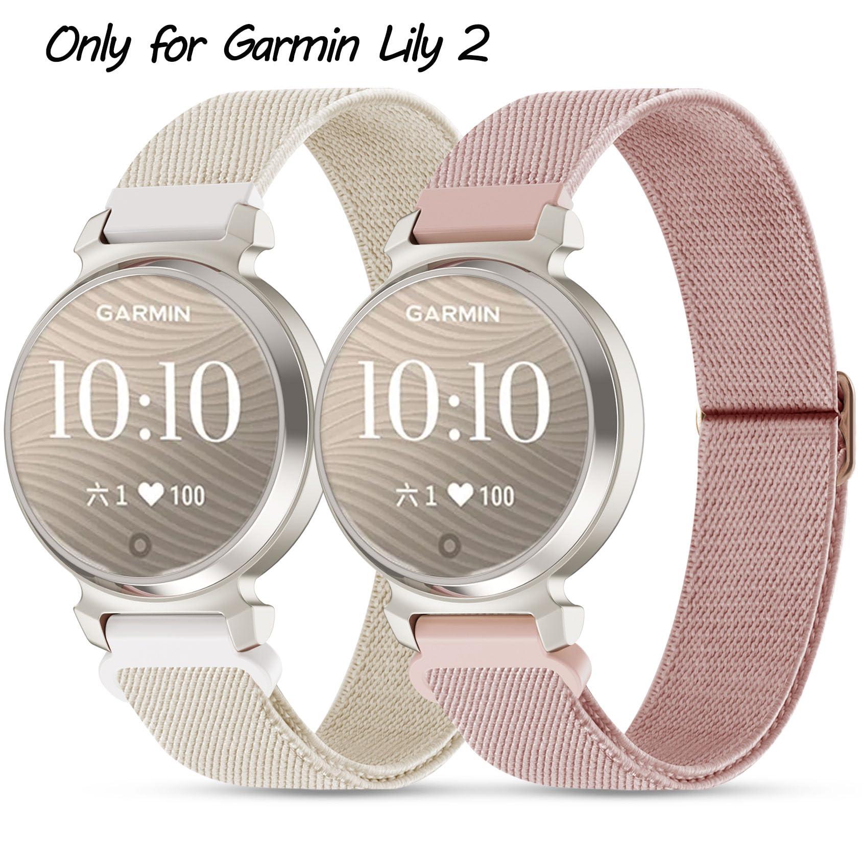 Elastic Nylon Bands Compatible with Garmin Lily 2, 14mm Stretchy Nylon 2 Pack Soft Loop Straps Quick Release Replacement Adjustable Wristband for Lily 2 Classic/Active Smart Watch Accessory for Women - Image 2