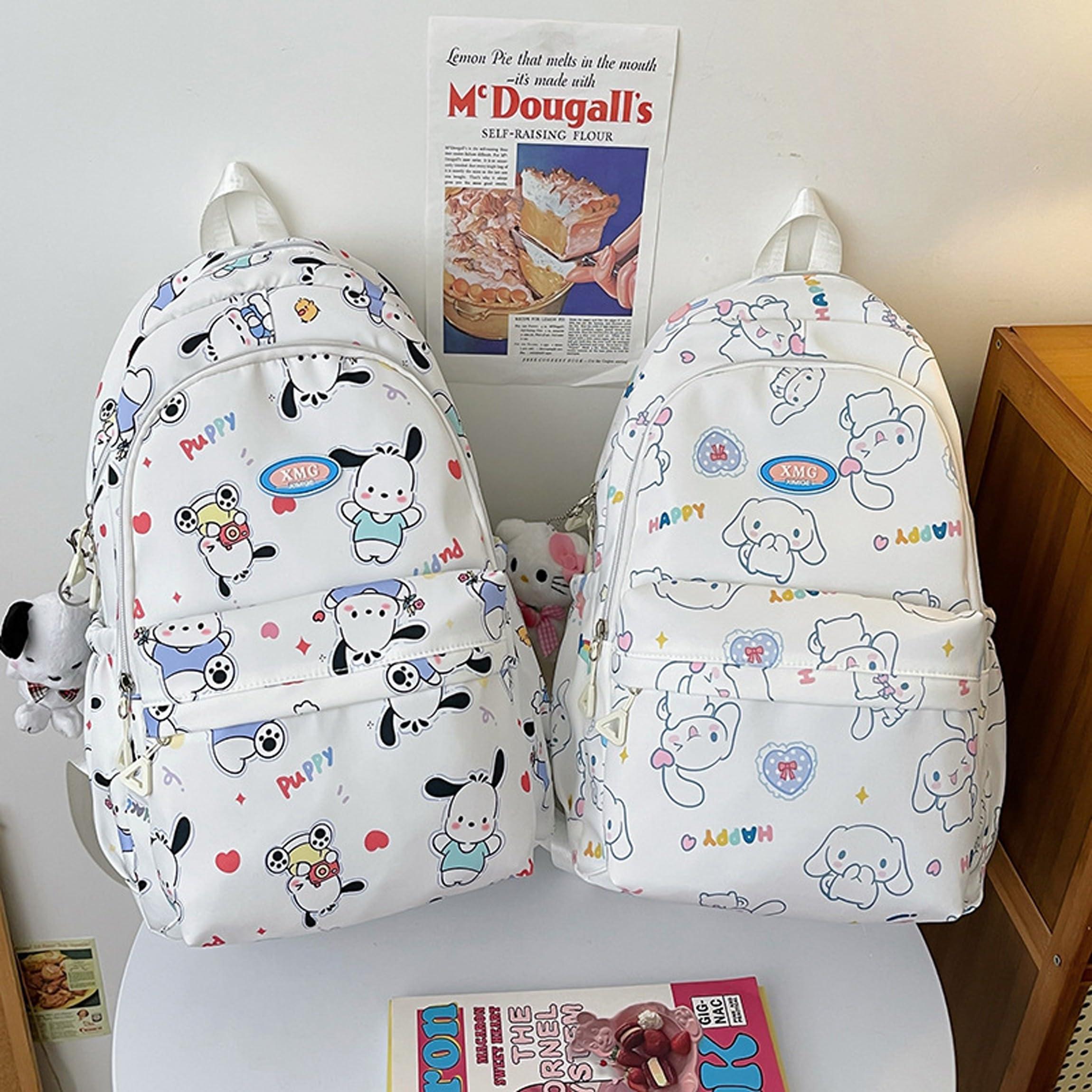 Roffatide Cartoon Pochacco All Over Print Casual Backpack Laptop Backpack Bike Travel Hiking Rucksack Daypack White (With Cute Pendants) - Image 6