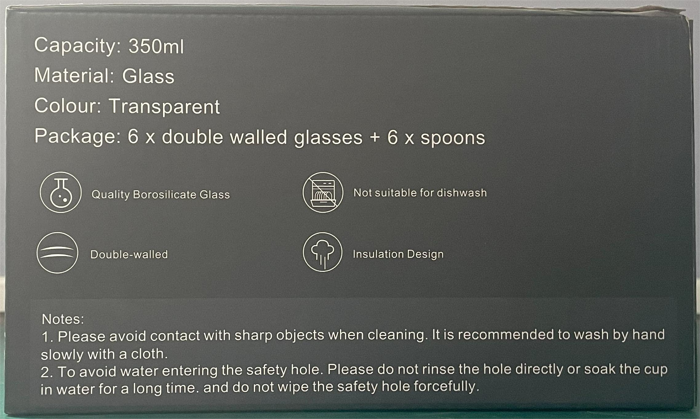 LIBWYS 6 Pack Double Walled Coffee Cups Glasses Mugs, 12oz Espresso Cappuccino Latte Tea Cups with Handle, Heat Resistant Borosilicate Clear Glasses 350ml - Image 9