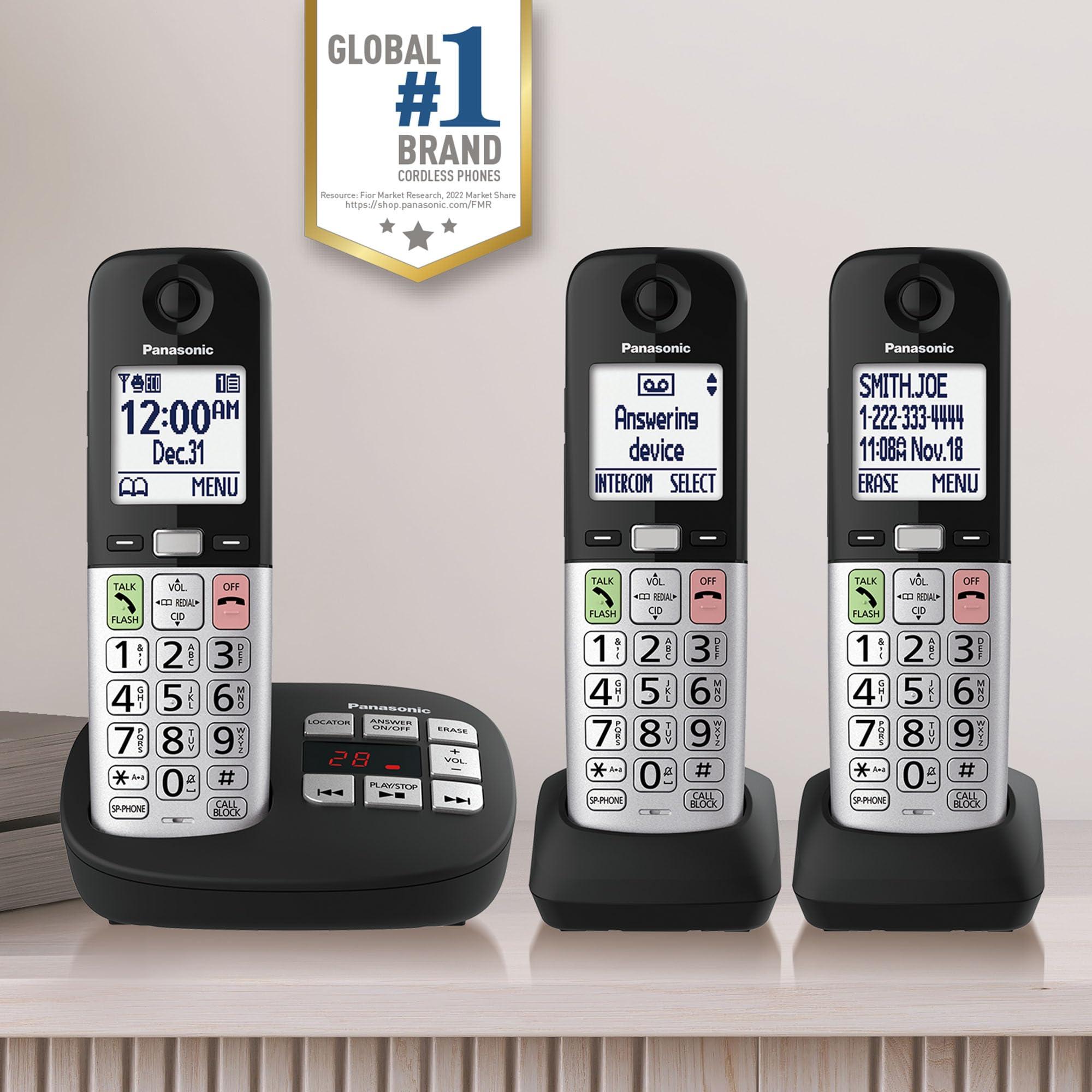 Panasonic Cordless Phone, Easy to Use with Large Display and Big Buttons, Flashing Favorites Key, Built in Flashlight, Call Block, Volume Boost, Talking Caller ID, 2 Cordless Handsets - KX-TGU433B - Image 2