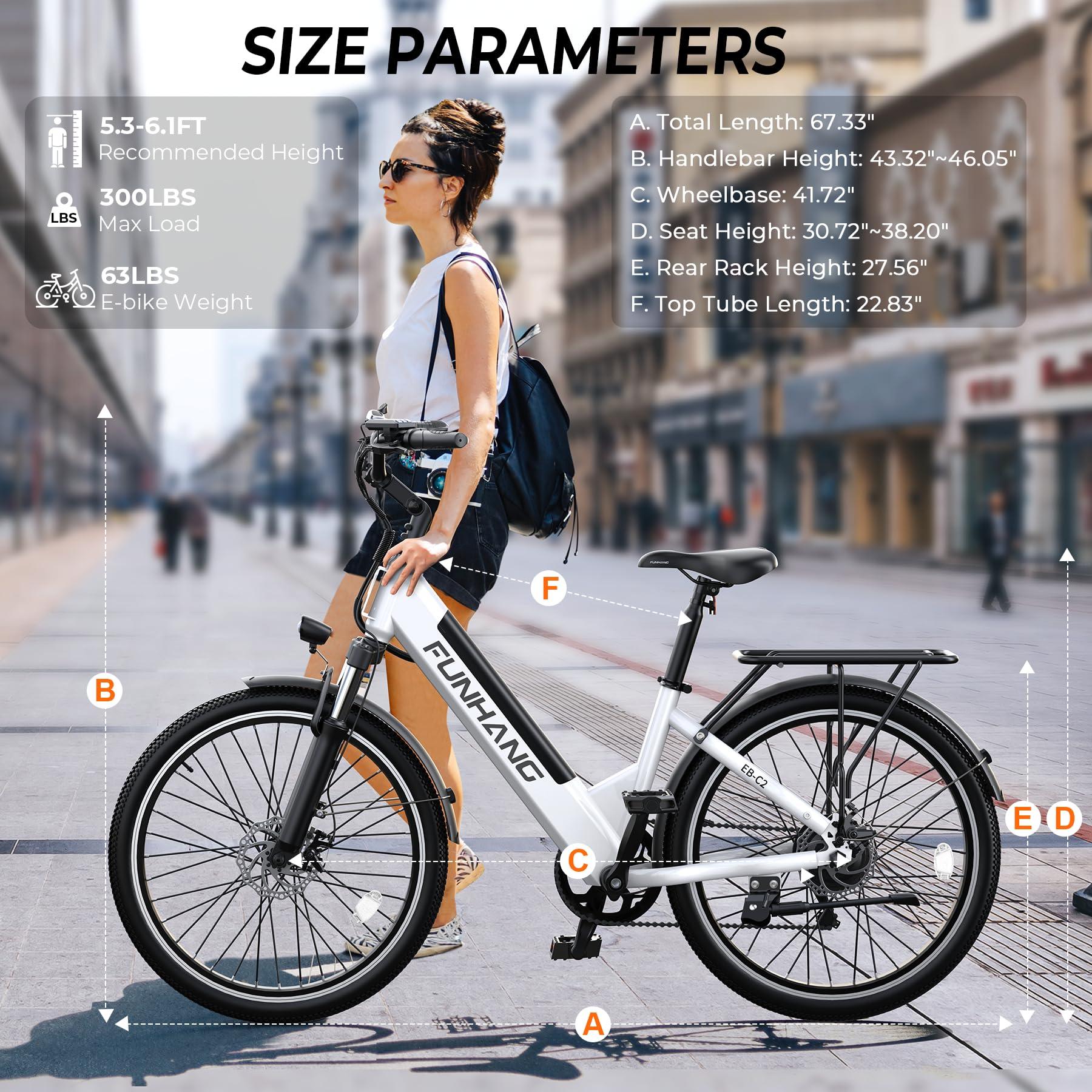 Funhang Electric Bike for Adults, 1000W Peak EBike, 50 Miles 21.7MPH Adult Electric Bicycles with 48V Built-in Removable Battery, Adjustable Stem, Rear Rack, 7 Speed, 26" Step-Thru E Bike for Commute - Image 6