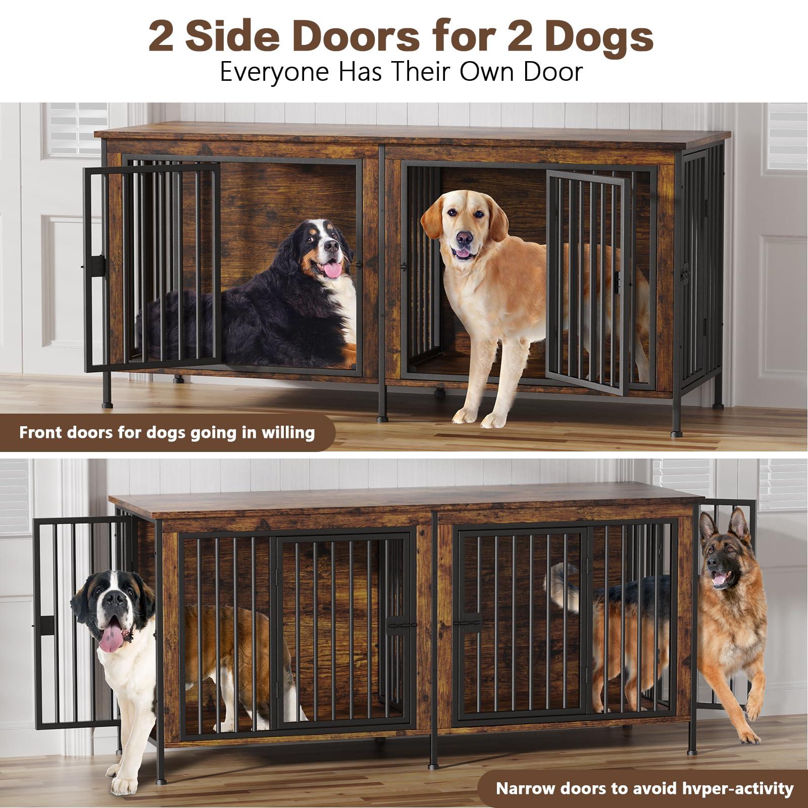 EasyCom 78 Inch Dog Crate Furniture for 2 Dogs, Extra Large Double Dog Cage Large Breed, XXL Thick Wooden Dog Crate TV Stand, Sturdy Dog Kennel with Divider - Image 2