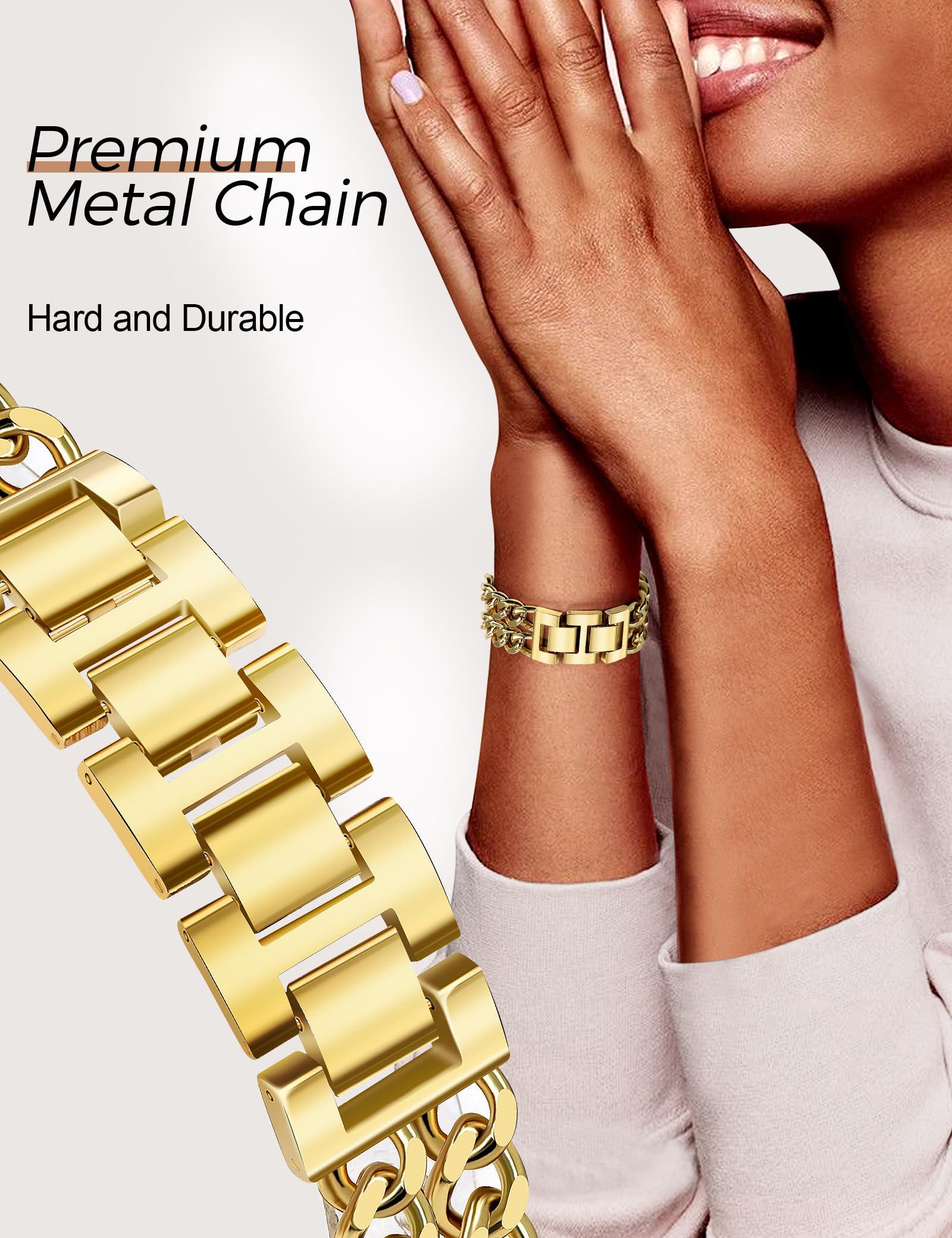 JR.DM Gold Watch Bands for Women Compatible with Apple Watch Band 38mm 40mm 41mm 42mm (S10) Adjustable Metal Band Cowboy Steel Chain Bracelet for iWatch Series1/2/3/4/5/6/7/8/9/10/SE (No Case) - Image 2