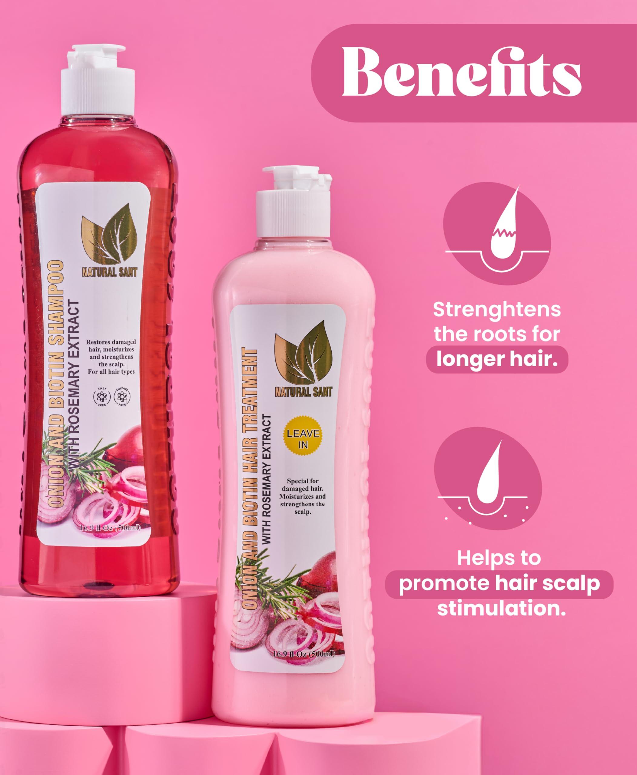 NATURAL SANT - Onion Biotin and Rosemary Shampoo & Treatment Set for Stronger, Thicker and Longer Hair - Soft and Shine, Hair Loss and Thinning Hair, Growth Shampoo, Paraben Free, Silicone Free - Image 2