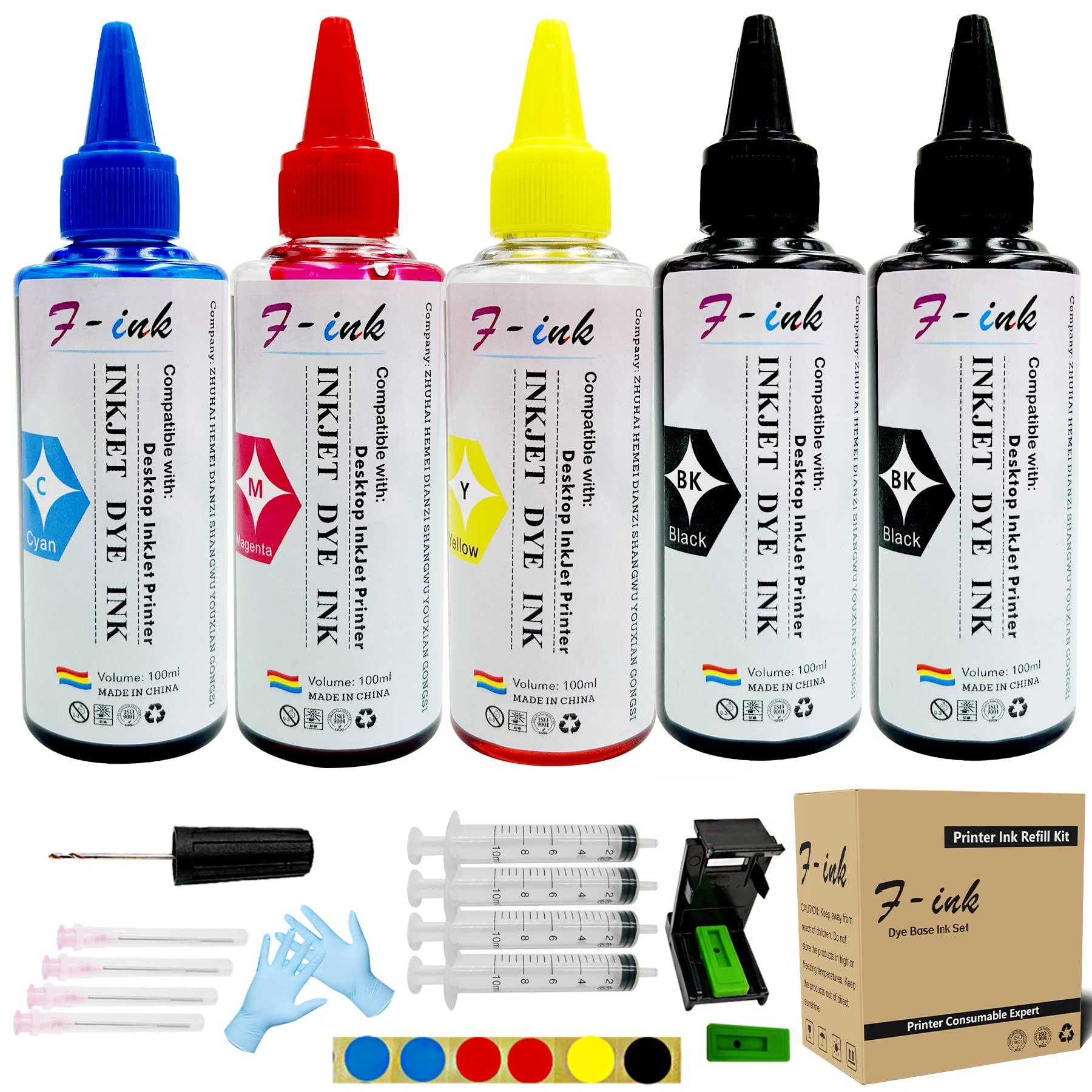 F-ink 5 Bottles Ink and Ink Refill Kits Compatible with Hp Inkjet Ink Cartridges 67XL 65XL 667XL 21XL 22XL 27XL 28XL 21 22 56 57 58 -Ink Tools for Reuse The Cartridge