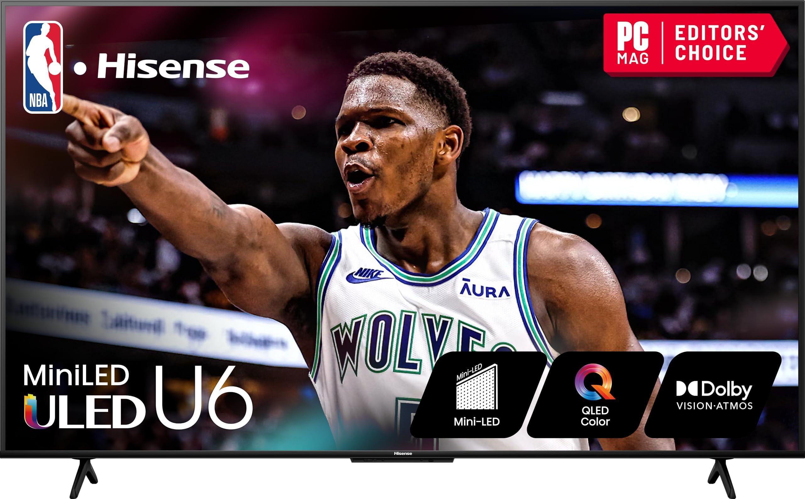 Hisense 65-Inch Class U6 Series Mini-LED ULED 4K UHD Google Smart TV (65U6N, 2024 Model) - QLED, Motion Rate 240, HDR 10+, Full Array Local Dimming, Game Mode Plus, Alexa Compatibility
