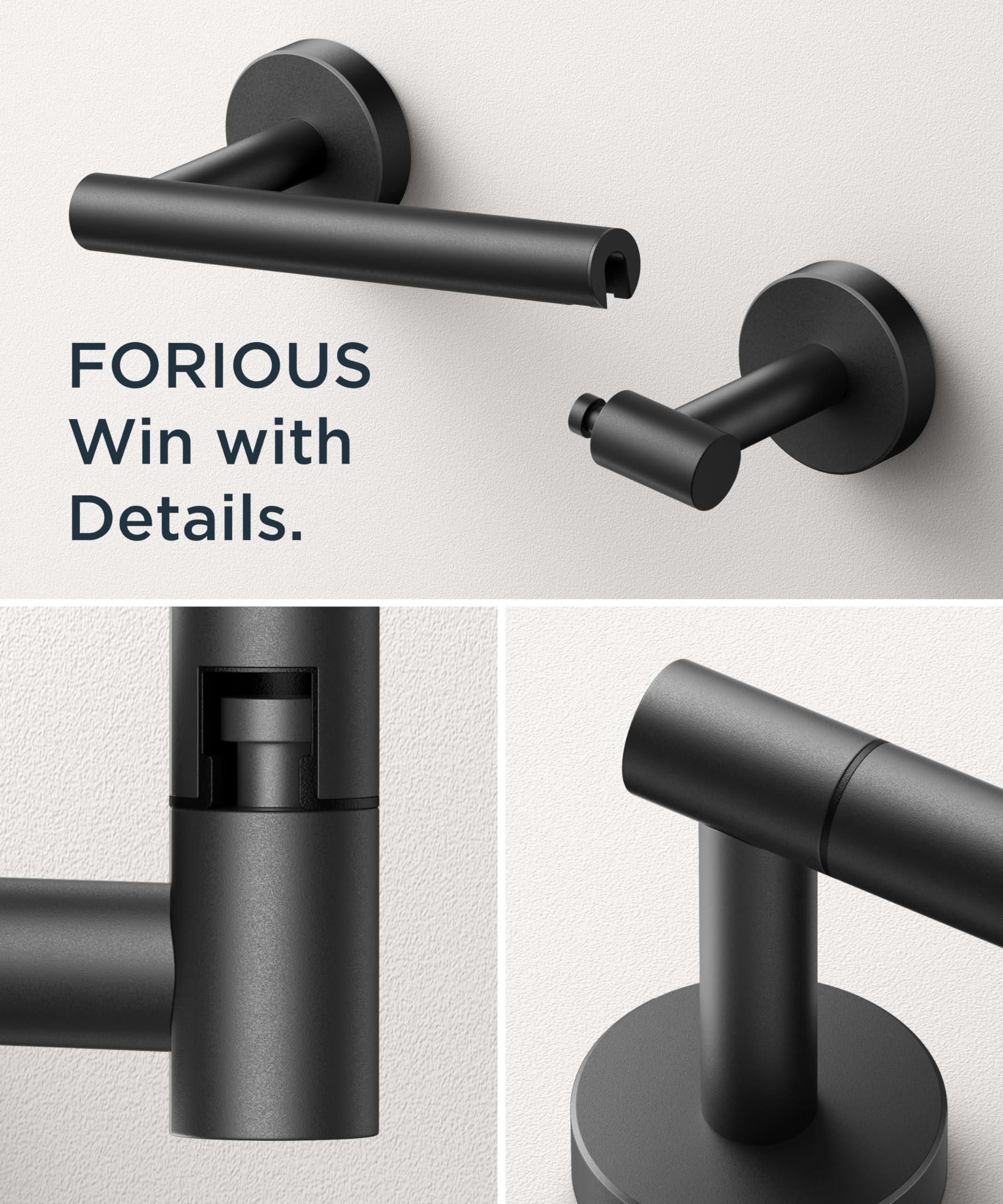FORIOUS Toilet Paper Holder Wall Mount, Stainless Steel Rustproof Double Post Pivoting Tissue Roll Holder for Bathroom, Commercial Toilet Paper Dispenser (1, Matte Black) - Image 5
