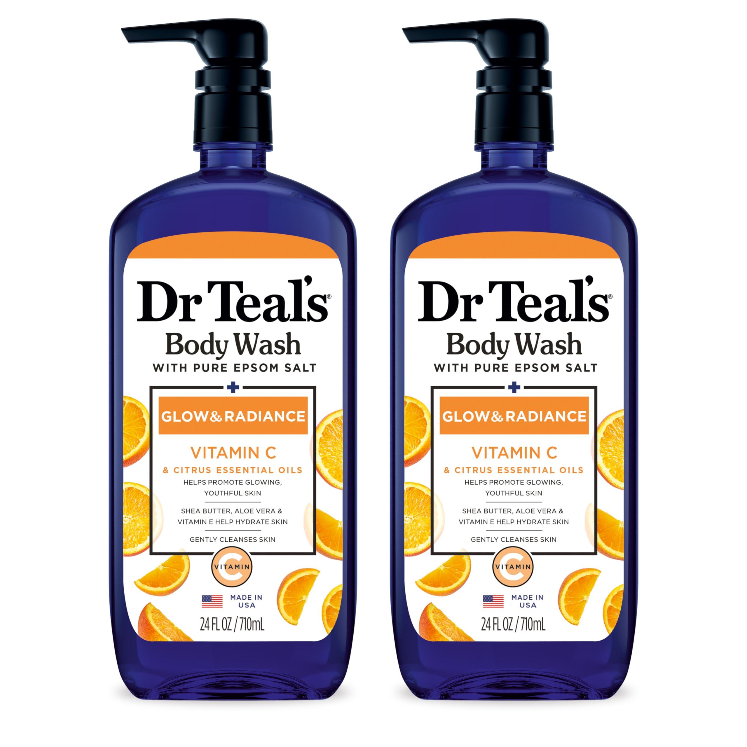 Dr Teal's Body Wash with Pure Epsom Salt, Glow & Radiance with Vitamin C & Citrus Essential Oils, 24oz (Pack of 2) - Image 1
