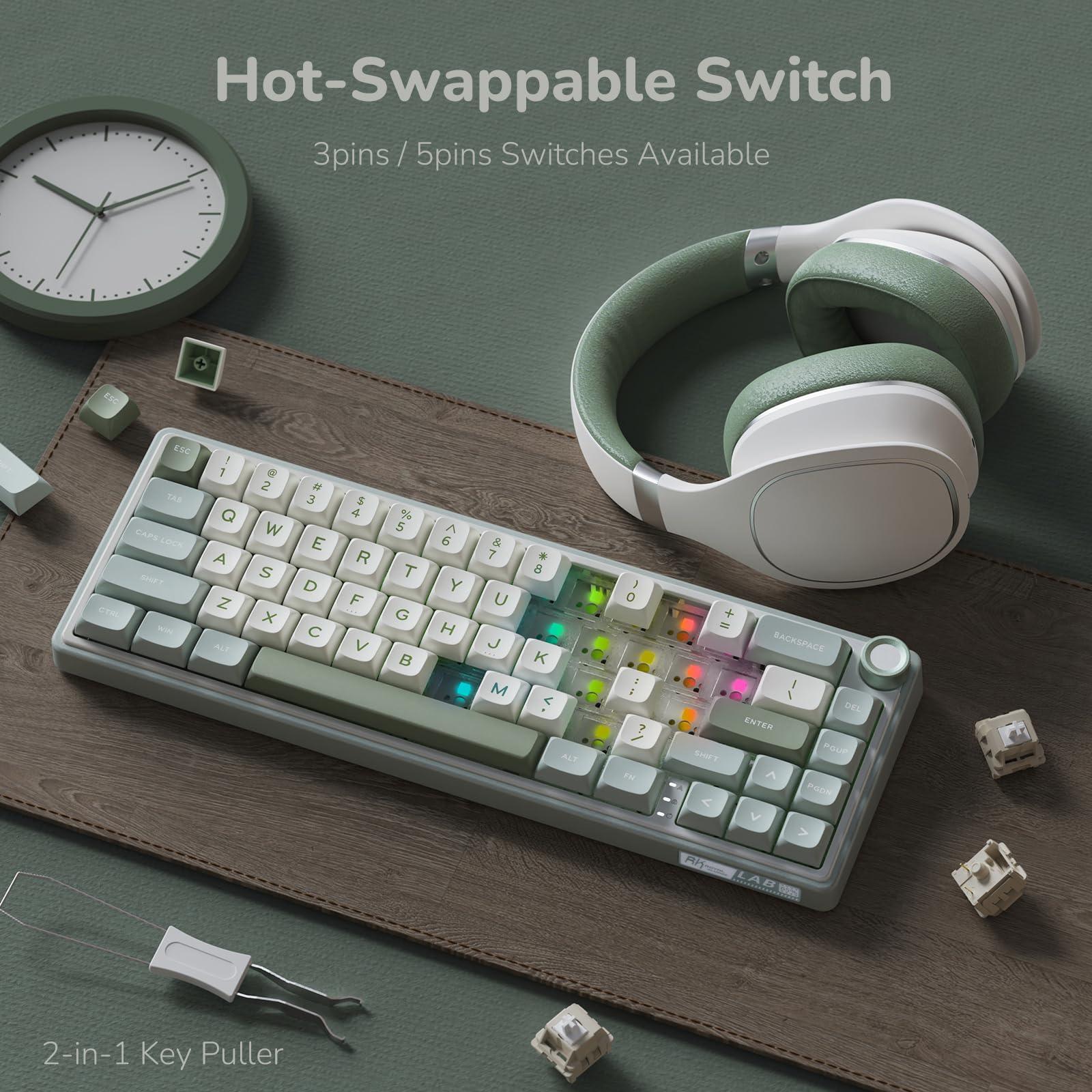 RK ROYAL KLUDGE R65 Wired Mechanical Keyboard, 60% Percent Creamy Gaming Keyboard Gasket Mount RGB Backlit with Programmable Knob, MDA Profile PBT Keycaps, QMK/VIA, Hot Swappable Linear Switch, Cyan - Image 5